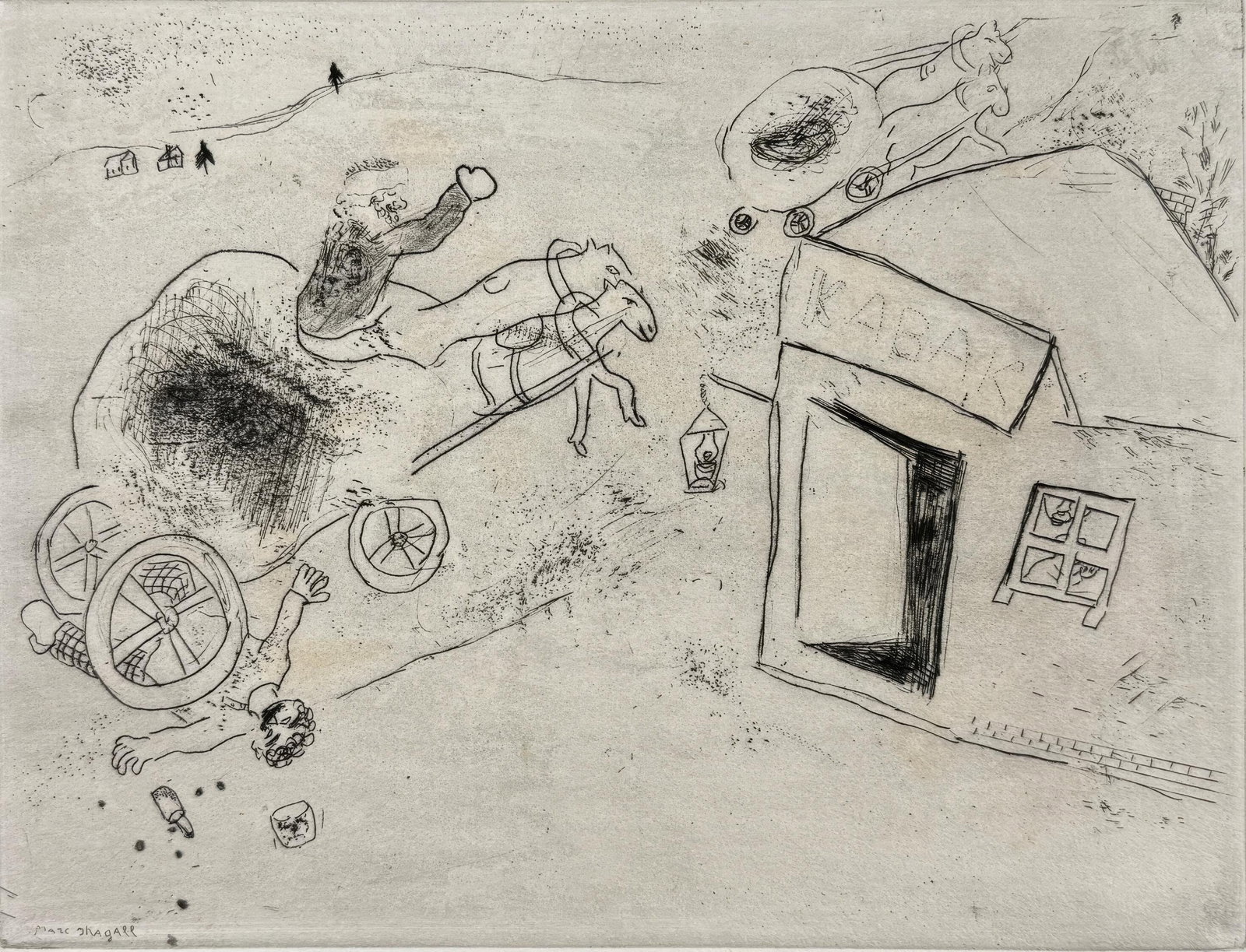 Marc Chagall, Death of Puts-His-Foot-in-It, from Dead Souls, Limited Edition Etching, 1923-1927 (1 of 4)