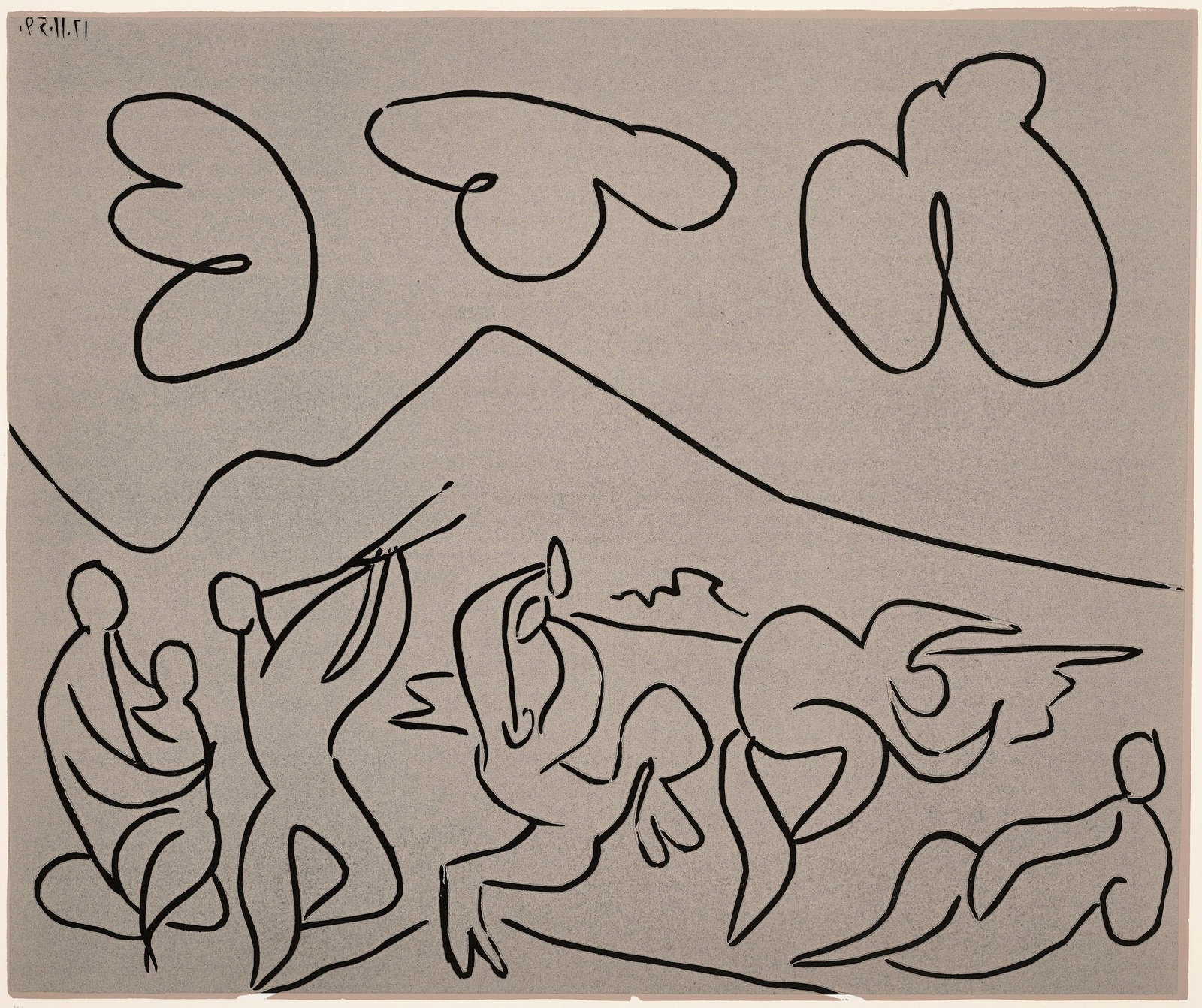 Pablo Picasso, Bacchanale (Orozco 214), Grabados al linoleo, Limited Edition Linocut: Linocut on velin paper. Paper Size: 12.5 x 14.5 inches; image size: 10.5 x 12.75 inches. Inscription: Unsigned and unnumbered, as issued. Catalogue raisonne reference: Orozco, M. (2018). Picasso. 70 y