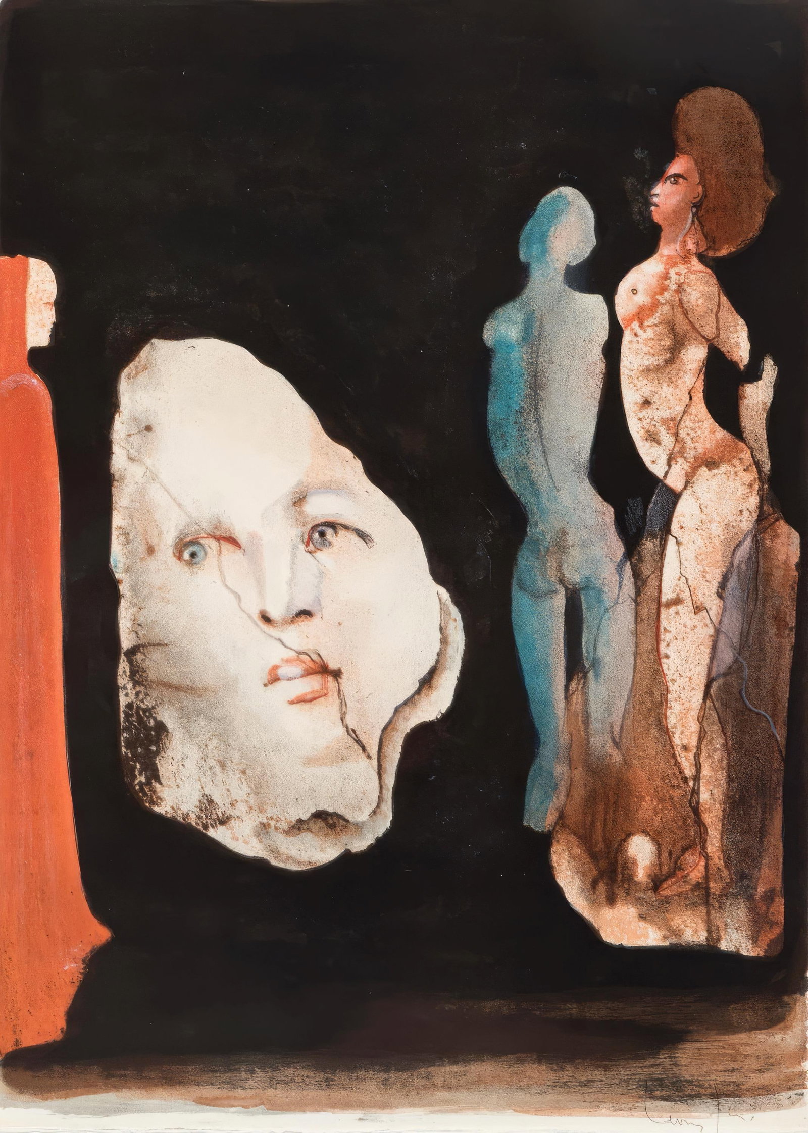 Leonor Fini, Untitled, from Satiricon, Limited Edition Lithograph, 1970: This exquisite lithograph by Leonor Fini (1907-1996), titled Sans titre (Untitled), from the album Satiricon, originates from the 1970 edition published by Ariane Lancell, Editeur, Paris; printed by G