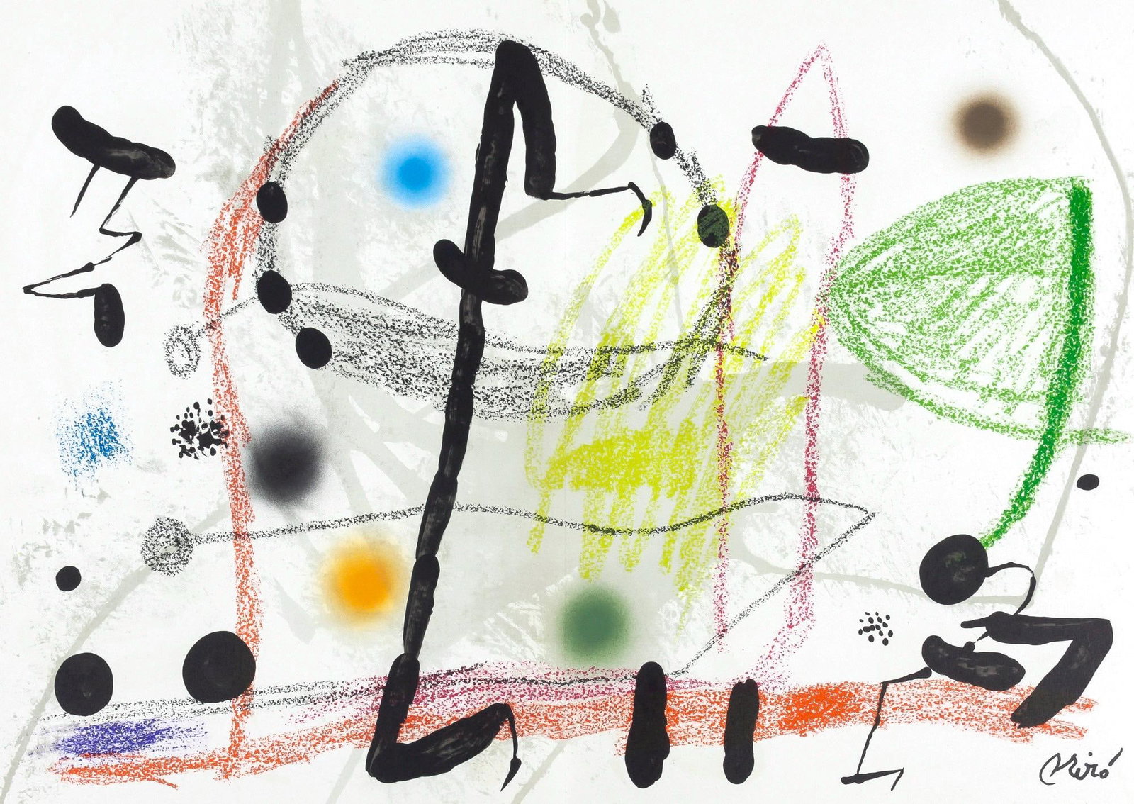 Joan Miro, Composition (Mourlot, 1051-1072), Maravillas con Variaciones acrosticas en el Jardin de: Lithograph on velin d'Arches paper. Paper Size: 19.5 x 28.25 inches, with centerfold, as issued. Inscription: Signed in the plate and unnumbered, as issued. Catalogue raisonne references: Cramer, Patr