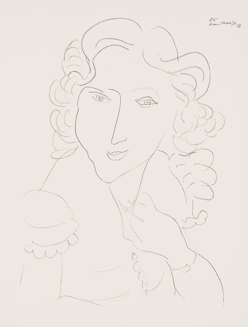 Henri Matisse, Serie O, var. 5 (Duthuit 9), Henri Matisse, Dessins, Themes et variations, Limited: Lithograph on velin pur fil paper. Paper Size: 12.875 x 9.625 inches. Excellent condition. Inscription: Signed in the plate and unnumbered, as issued. Notes: From the folio, Henri Matisse, Dessins,