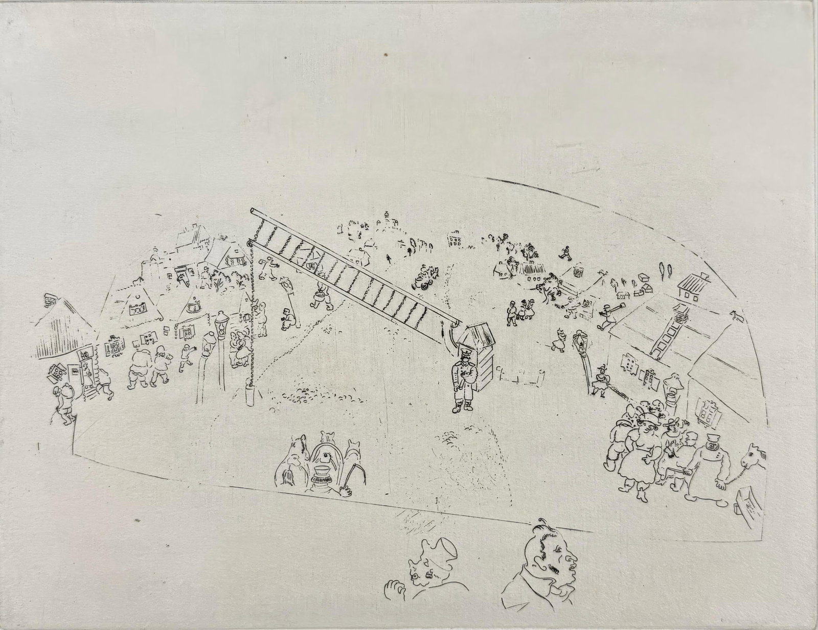 Marc Chagall, At the City Gate, from Dead Souls, Limited Edition Etching, 1923-1927 (1 of 4)