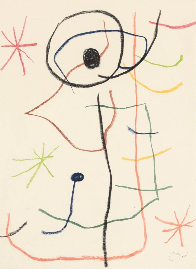 Joan Miro, Composition, Les Peintres mes amis, Limited Edition Lithograph: Lithograph on velin d'Arches paper. Paper size: 15 x 11 inches. Excellent condition. Unsigned and unnumbered, as issued. Notes: From the folio, Les Peintres mes amis, 1965. Published by Editions d'art