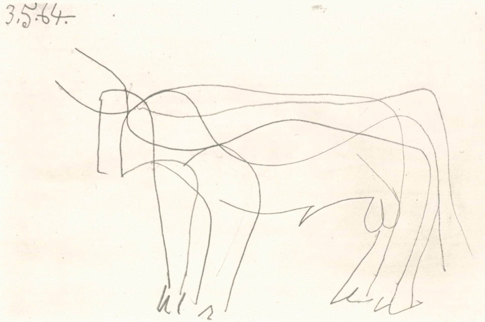 Pablo Picasso, 3.5.64. (Cramer 148), Le Gout du Bonheur, Limited Edition Mixed Media Lithograph: Lithograph and silkscreen with grease crayon, lithographic tusche, lead pencil, charcoal on velin d'Arches paper. Paper size: 9.84 x 12.8 inches. Inscription: Unsigned and unnumbered, as issued. Catal