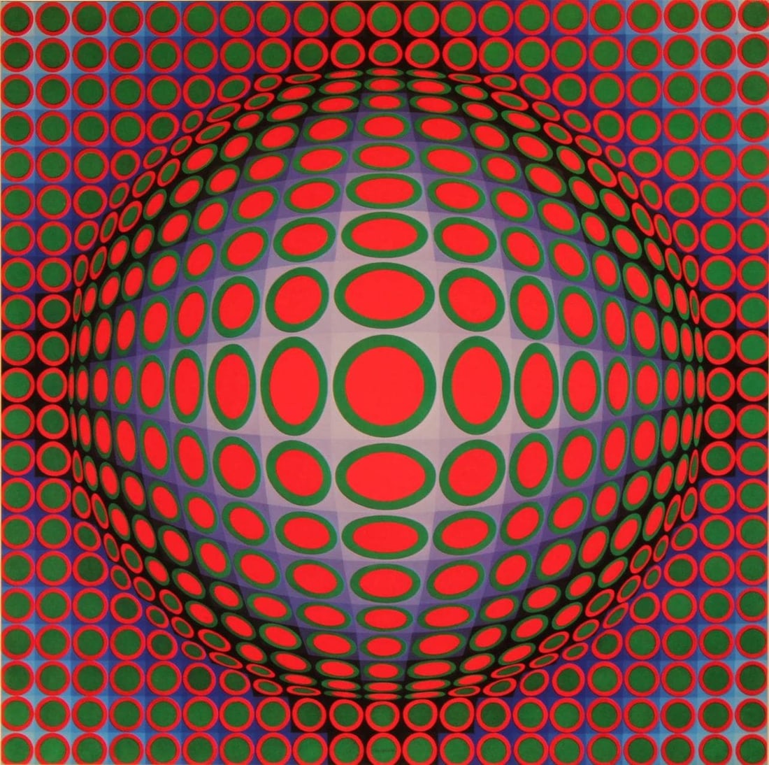Victor Vasarely, Composition, Vega, Limited Edition Heliogravure: Heliogravure on 280 gm M2 gloss paper. Paper Size: 10.63 x 10.63 inches. Excellent condition. Notes: From the folio, Vega, 1976. Published and printed by Editions du Griffon, Neuchatel, Switzerland, 1