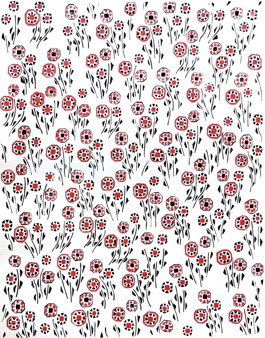 Sonia Delaunay, Planche No. 18, Compositions, couleurs, idees: Sonia Delaunay, Limited Edition: Colour stencil with dense gouache inks on velin paper. Unsigned and unnumbered with printed title-heading designed by Delaunay, upper left, as issued. Paper Size: 12.625 x 9.625 inches. Excellent cond