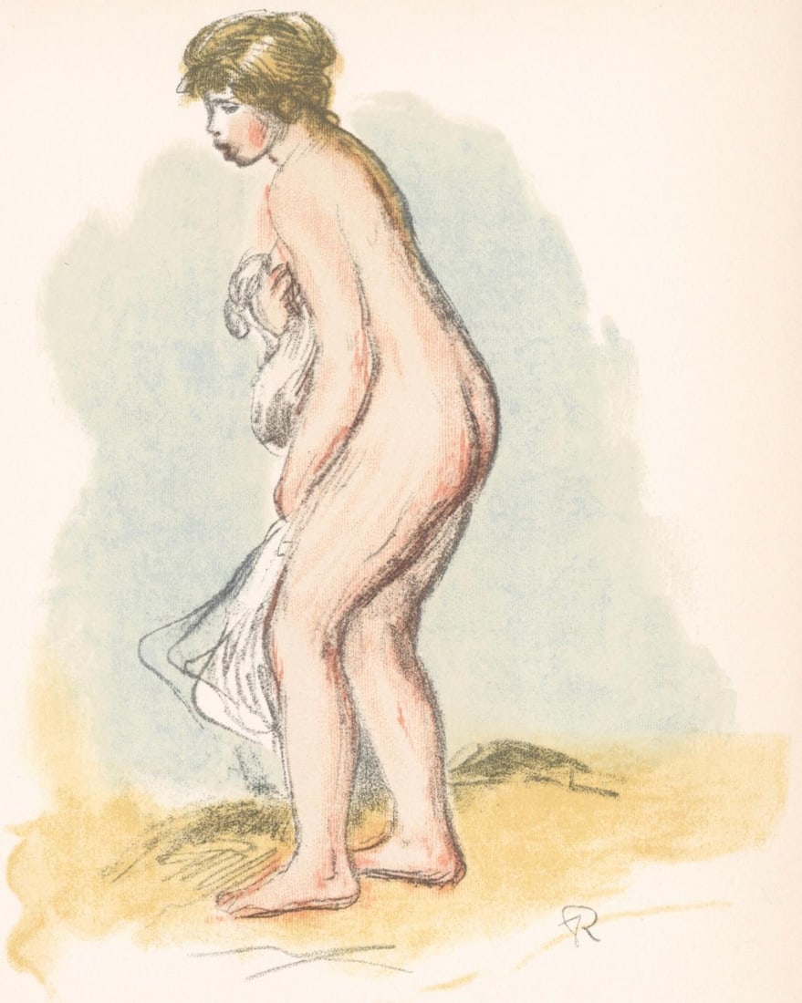 Pierre-Auguste Renoir, Baigneuse debout, Les Lithographies de Renoir, Limited Edition Lithograph: Lithograph on grand velin Renage filigrane a la marque de l'editeur paper. Inscription: Signed in the plate and unnumbered, as issued. Paper Size: 12.5 x 9.5 inches; image size: 10.63 x 8.27 inches. C