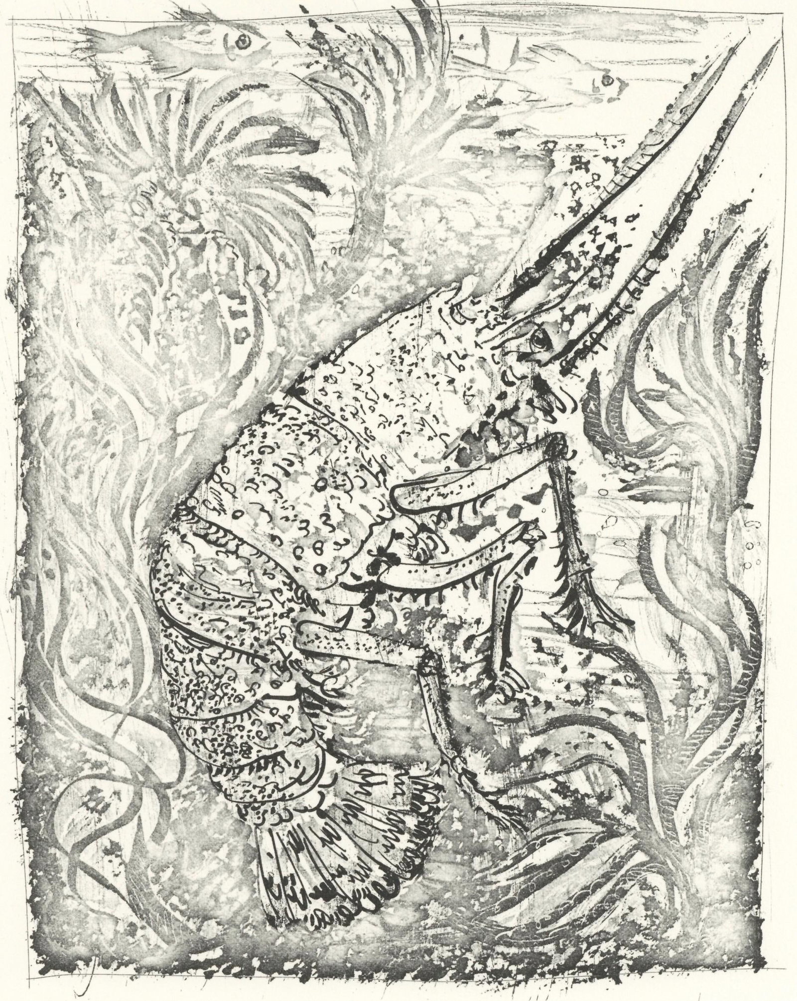 Pablo Picasso, La Langouste (The Lobster) (Orozco p.82), Histoire naturelle, Limited Edition: Lithograph on papier bouffant des Papeteries de Casteljoux paper. Unsigned and unnumbered, as issued. Paper Size: 12.99 x 9.84 inches. Catalogue raisonne reference: Orozco, Miguel. The Orozco Collecti