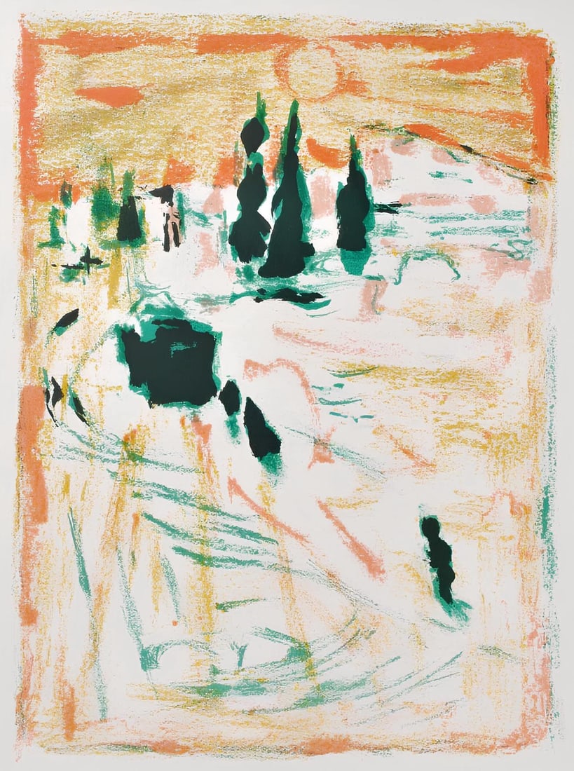 Alexandre Garbell, Composition, Œuvres completes d'Albert Camus, Limited Edition Lithograph: Lithograph on velin d'Arches filigrane paper. Paper Size: 11 x 8.5 inches. Excellent condition. Inscription: Unsigned and unnumbered, as issued. Notes: From the volume, Œuvres completes d'Albert Camu