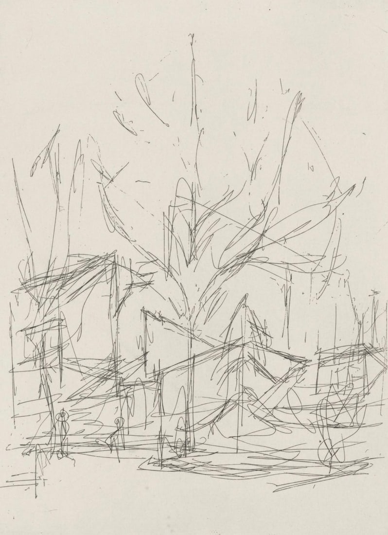 Alberto Giacometti, Composition, Feuilles eparses, Limited Edition Etching: Etching on velin cuve de Rives paper. Paper size: 9.65 x 7.87 inches. Excellent condition. Inscription: Unsigned and unnumbered, as issued. Notes: From the folio, Feuilles eparses, 1965. Published and