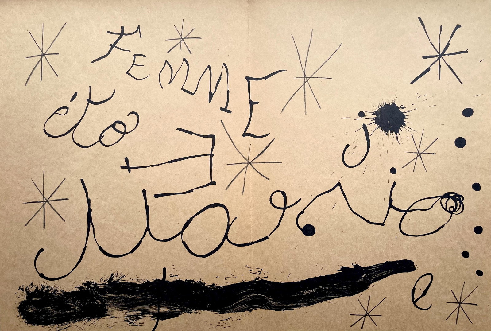 Joan Miro, Composition (Cramer 102; Mourlot 428-449), Derriere le miroir, Limited Edition Lithograph: Lithograph on velin paper. Paper Size: 15 x 22 inches. Excellent condition, with centerfold, as issued. Inscription: Unsigned and unnumbered, as issued. Notes: From Derriere le miroir, N deg 151-152,