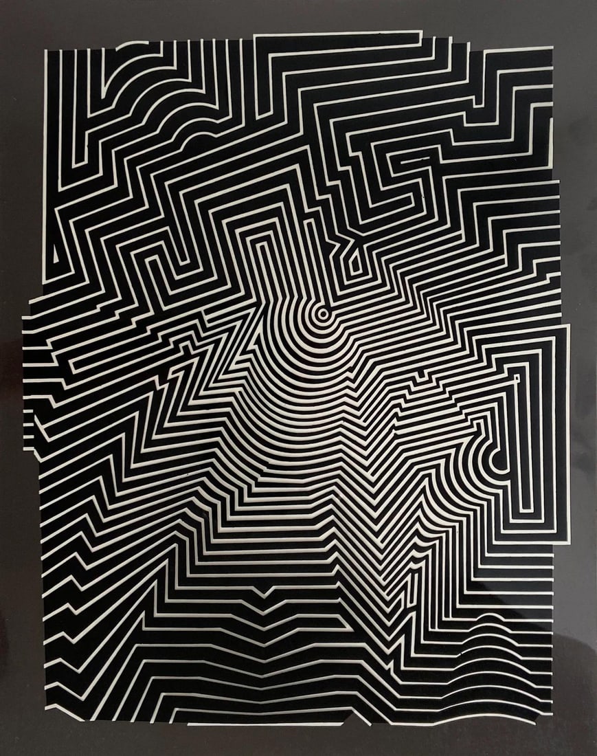 Victor Vasarely, Composition, Cinetiques, Limited Edition Heliogravure: Heliogravure on Mylar laid on 280 gm M2 gloss paper. Paper Size: 11.61 x 9.25 inches. Excellent condition. Notes: From the folio, Cinetiques, 1972. Published and printed by Editions du Griffon, Neucha