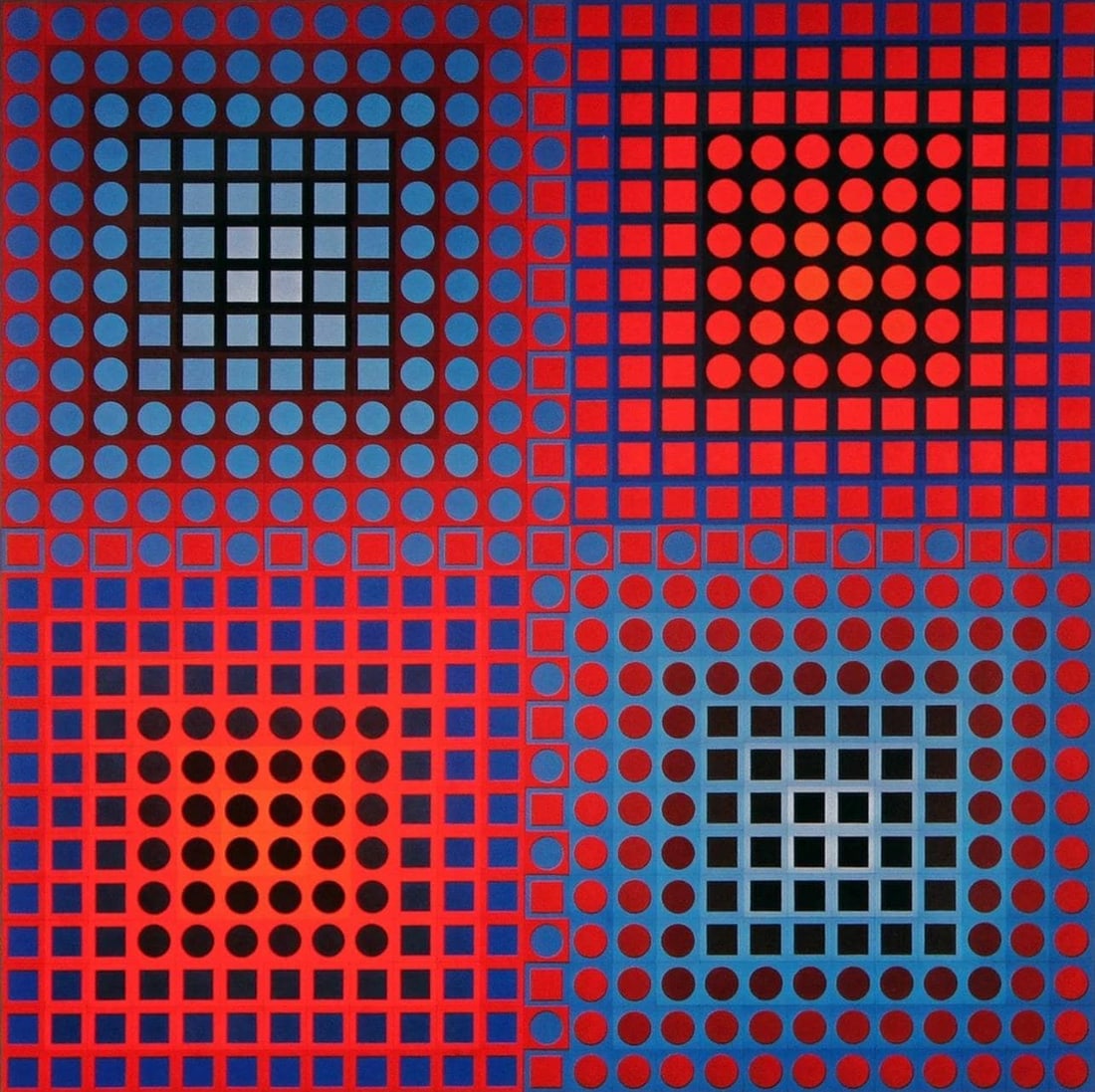 Victor Vasarely, Composition, Folklore Planetaire, Limited Edition Heliogravure: Heliogravure on 280 gm M2 gloss paper. Paper Size: 11 x 11 inches. Excellent condition. Notes: From the folio, Folklore Planetaire, 1976. Published and printed by Editions du Griffon, Neuchatel, Switz
