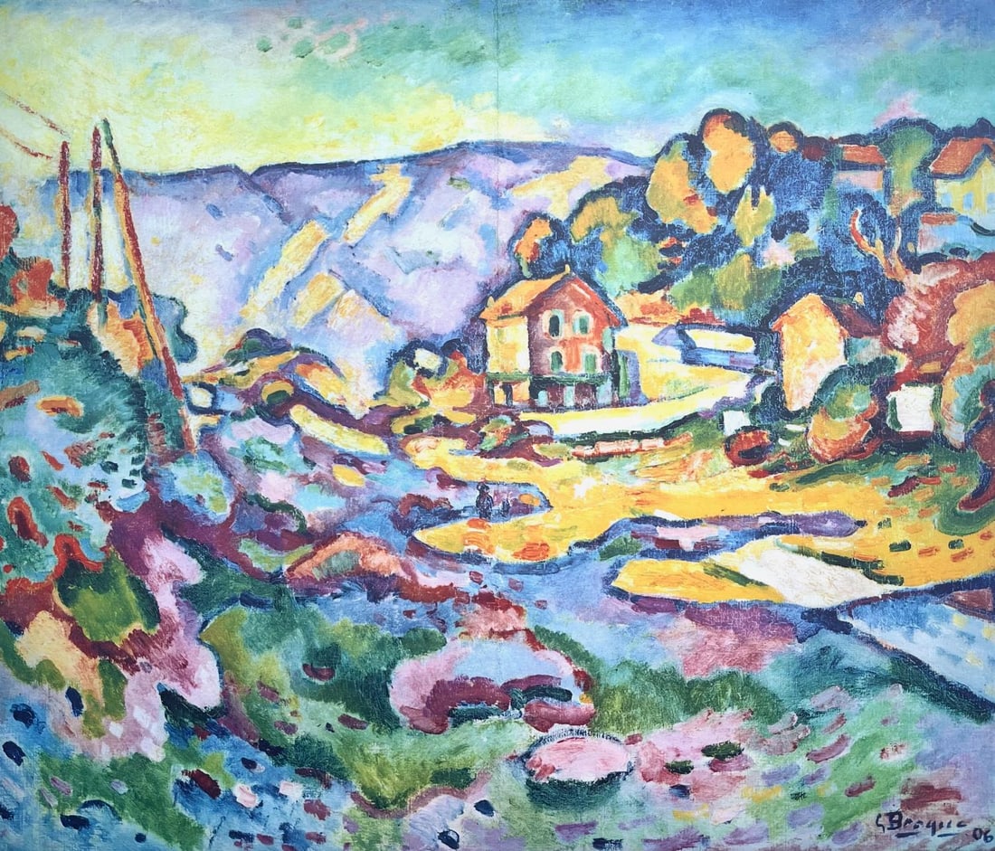 Georges Braque, L'Estaque, L'Hommage a Georges Braque, Derriere le miroir, Limited Edition: Lithograph on velin paper. Paper Size: 15 x 22 inches, with centerfold, as issued. Inscription: Signed in the plate and unnumbered, as issued. Condition: Very good/excellent, consistent with age. Note