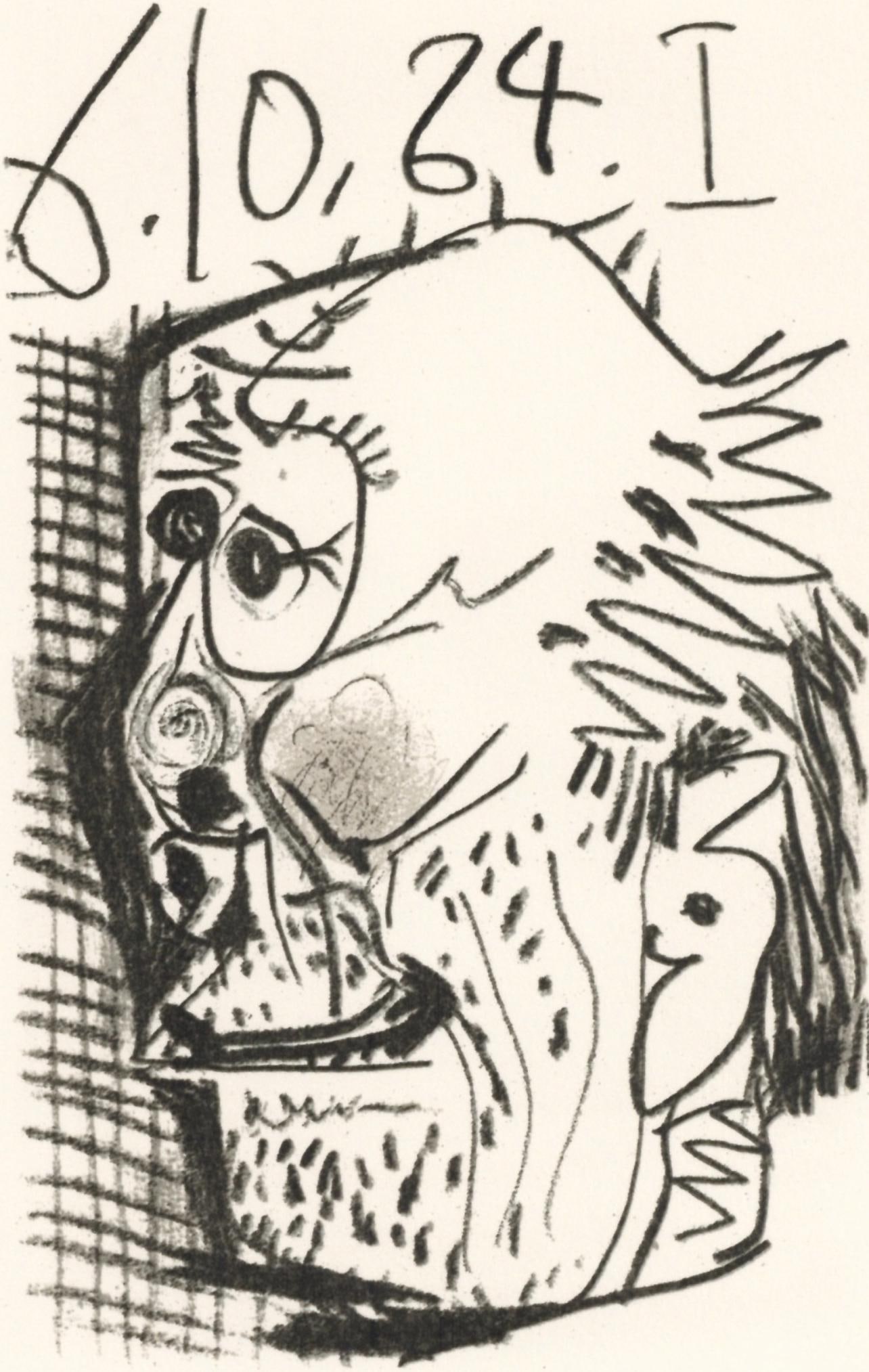 Pablo Picasso, 6.10.64. I (Cramer 148), Le Gout du Bonheur, Limited Edition Mixed Media Lithograph (1 of 4)