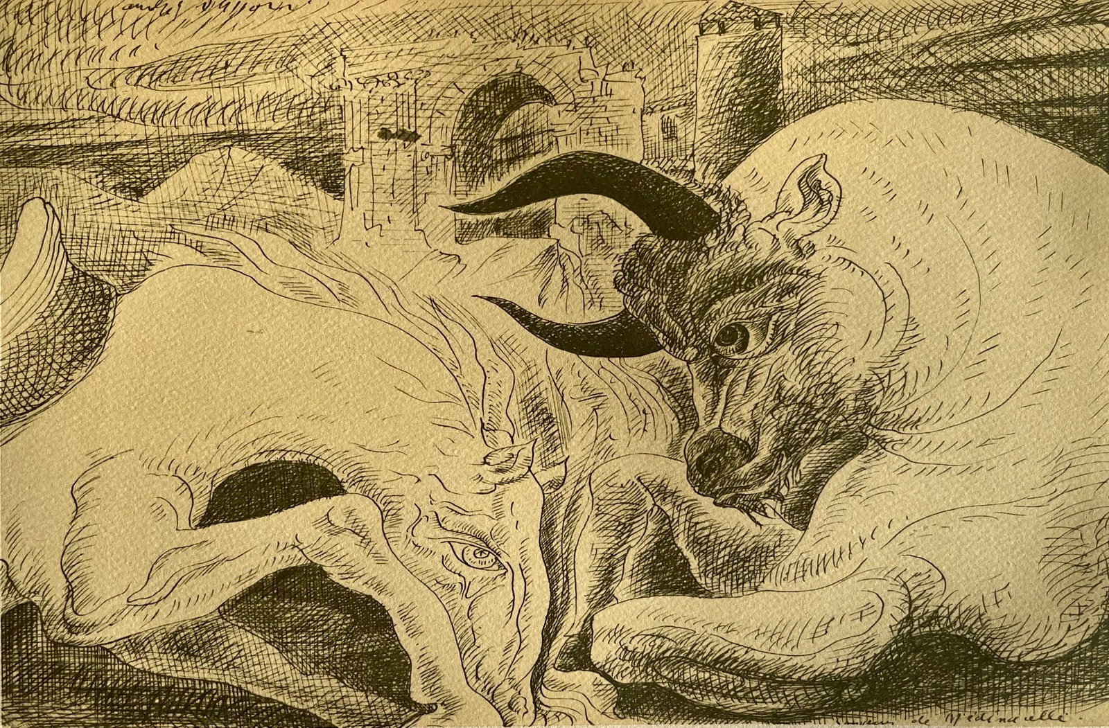Andre Masson, Souvenir de Medinacelli, Masson Dessins, Limited Edition Lithograph: Lithograph on velin du Lana Papiers Speciaux paper. Inscription: unsigned and unnumbered. Paper Size: 12.5 x 9.75 inches. Excellent condition. Notes: From the volume, Masson Dessins, 1951. Published b