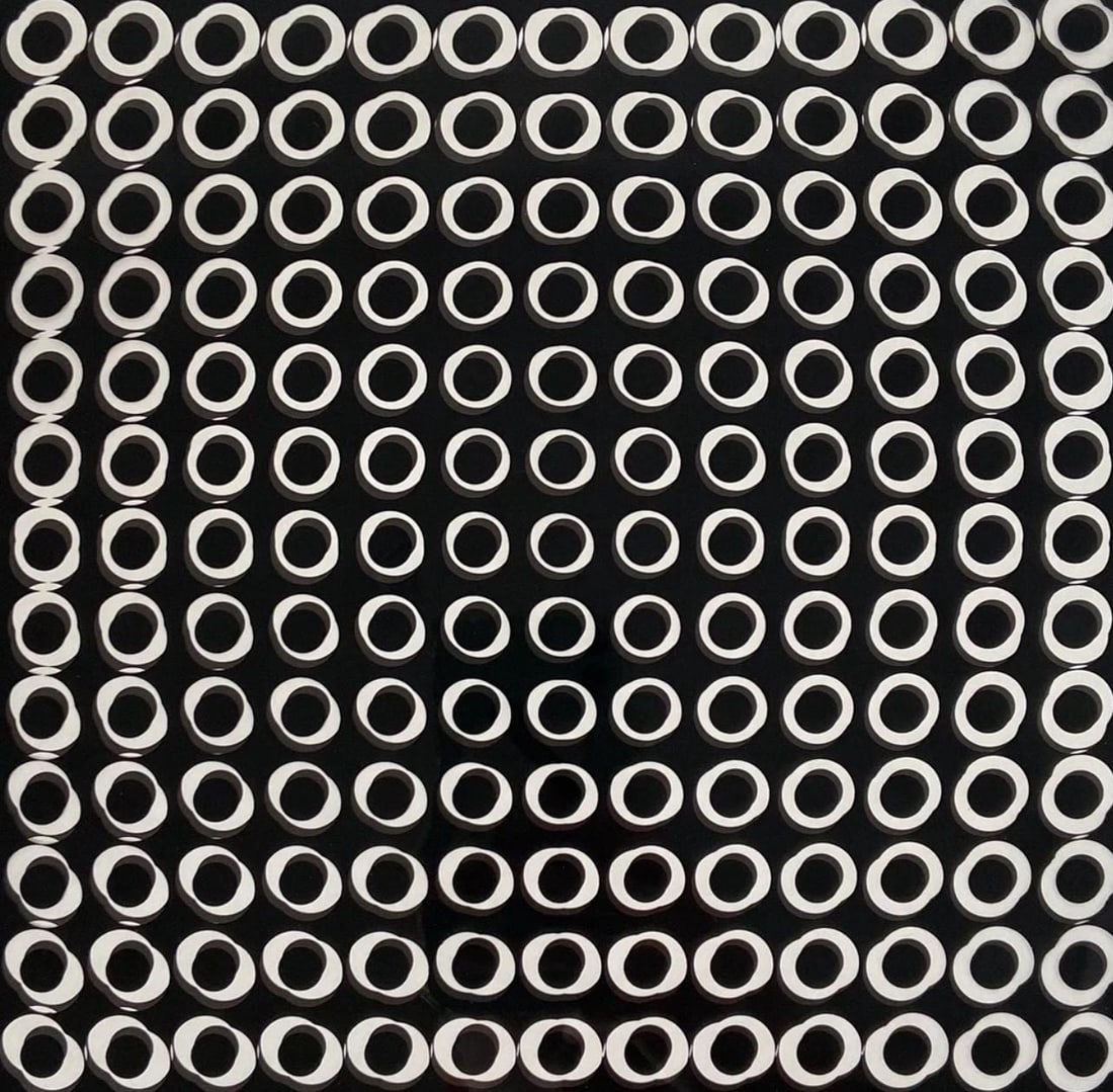 Victor Vasarely, Composition, Tiefenbilder, Limited Edition Heliogravure: Heliogravure on Mylar laid on 280 gm M2 gloss paper. Paper Size: 11 x 11 inches. Excellent condition. Notes: From the folio, Tiefenbilder, 1972. Published and printed by Editions du Griffon, Neuchatel