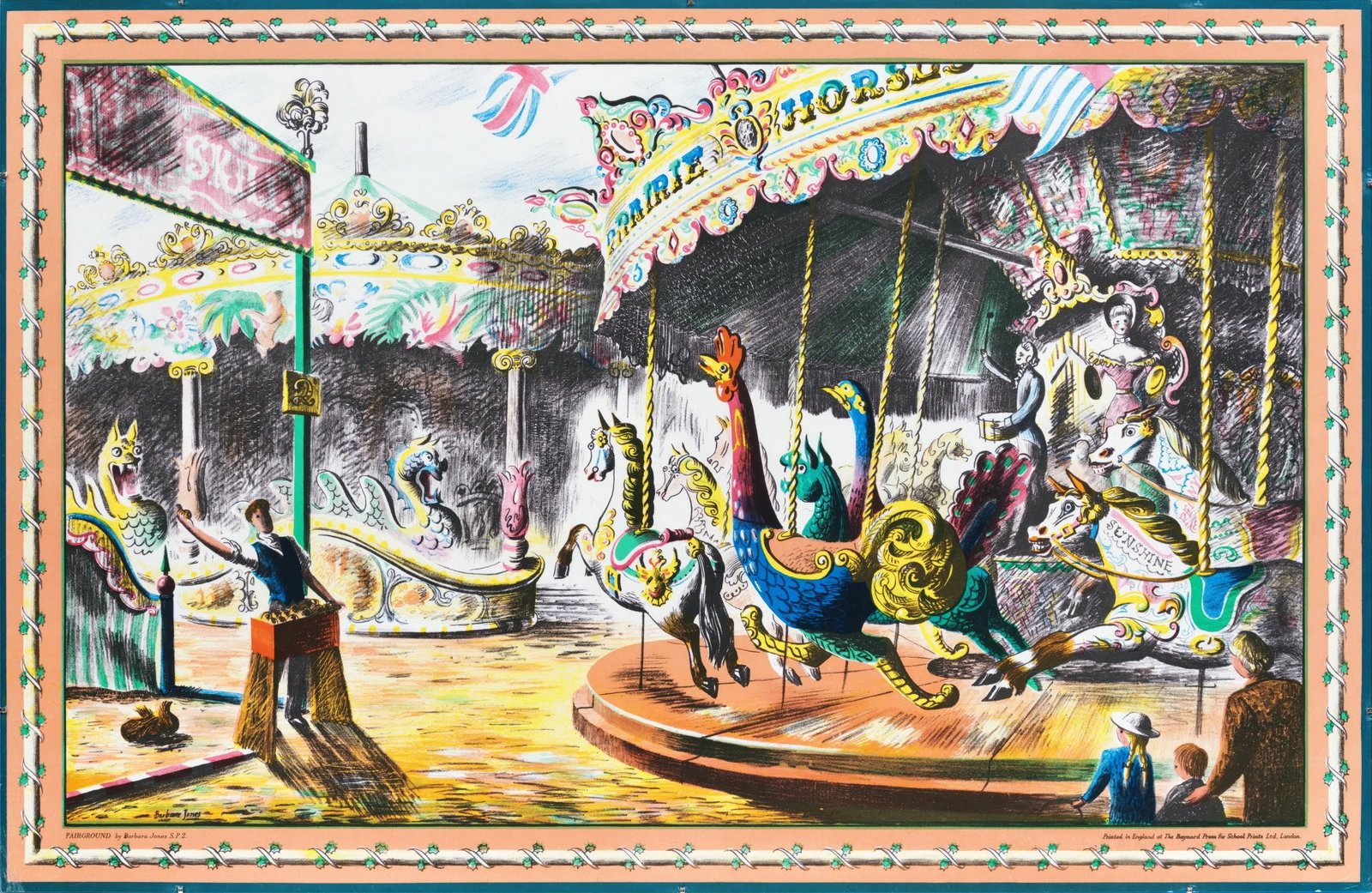 Barbara Jones, Fairground, S.P.2., from School Prints Ltd., Limited Edition Lithograph, 1945 (1 of 4)