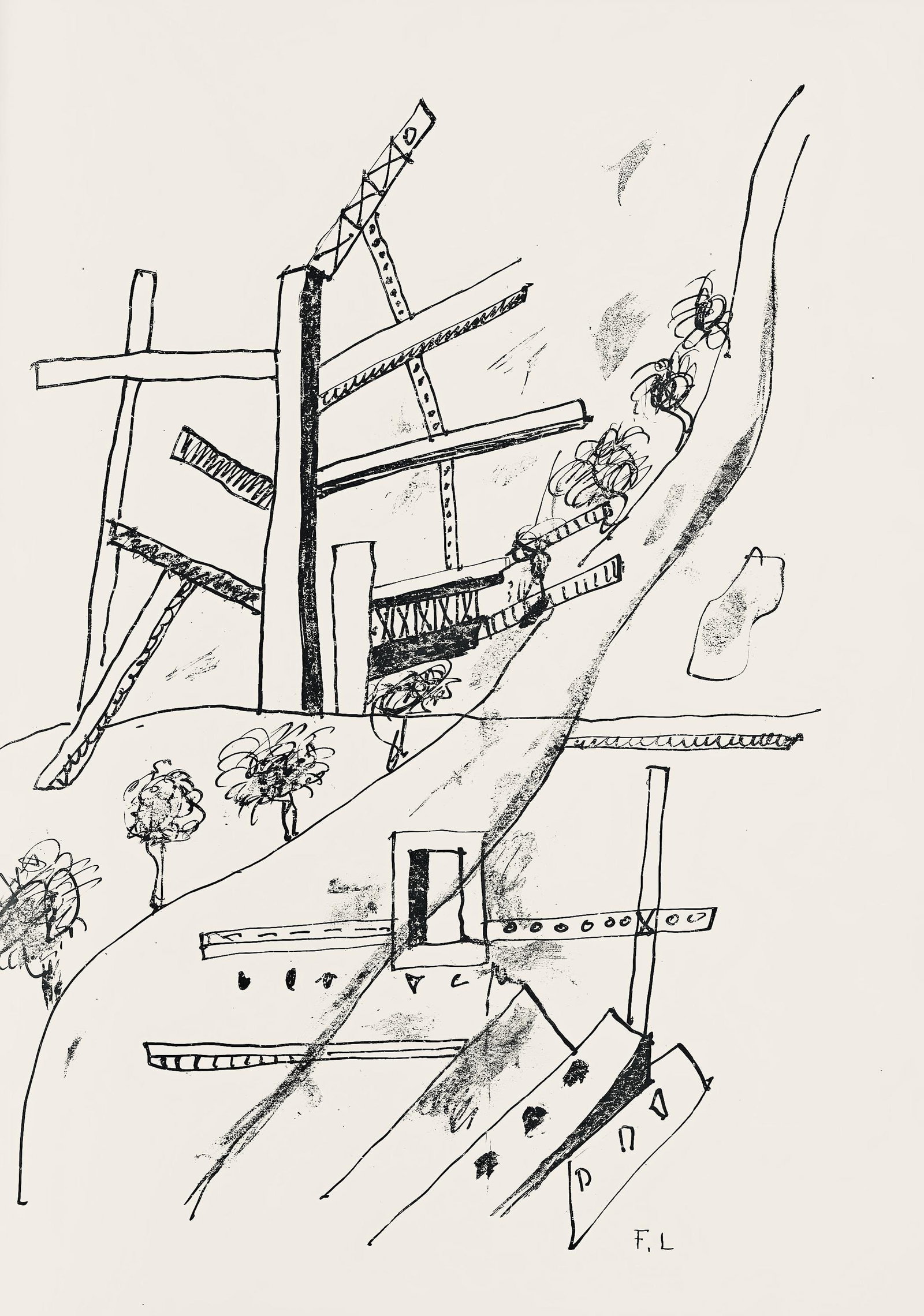 Fernand Leger, Composition (Saphire 24-38), Les Illuminations, Limited Edition Lithograph: Lithograph on papier velin teinte, fait a la main paper. Paper size: 13 x 9.75 inches. Excellent condition. Inscription: Unsigned and unnumbered, as issued. Notes: From the folio, Les Illuminations, 1