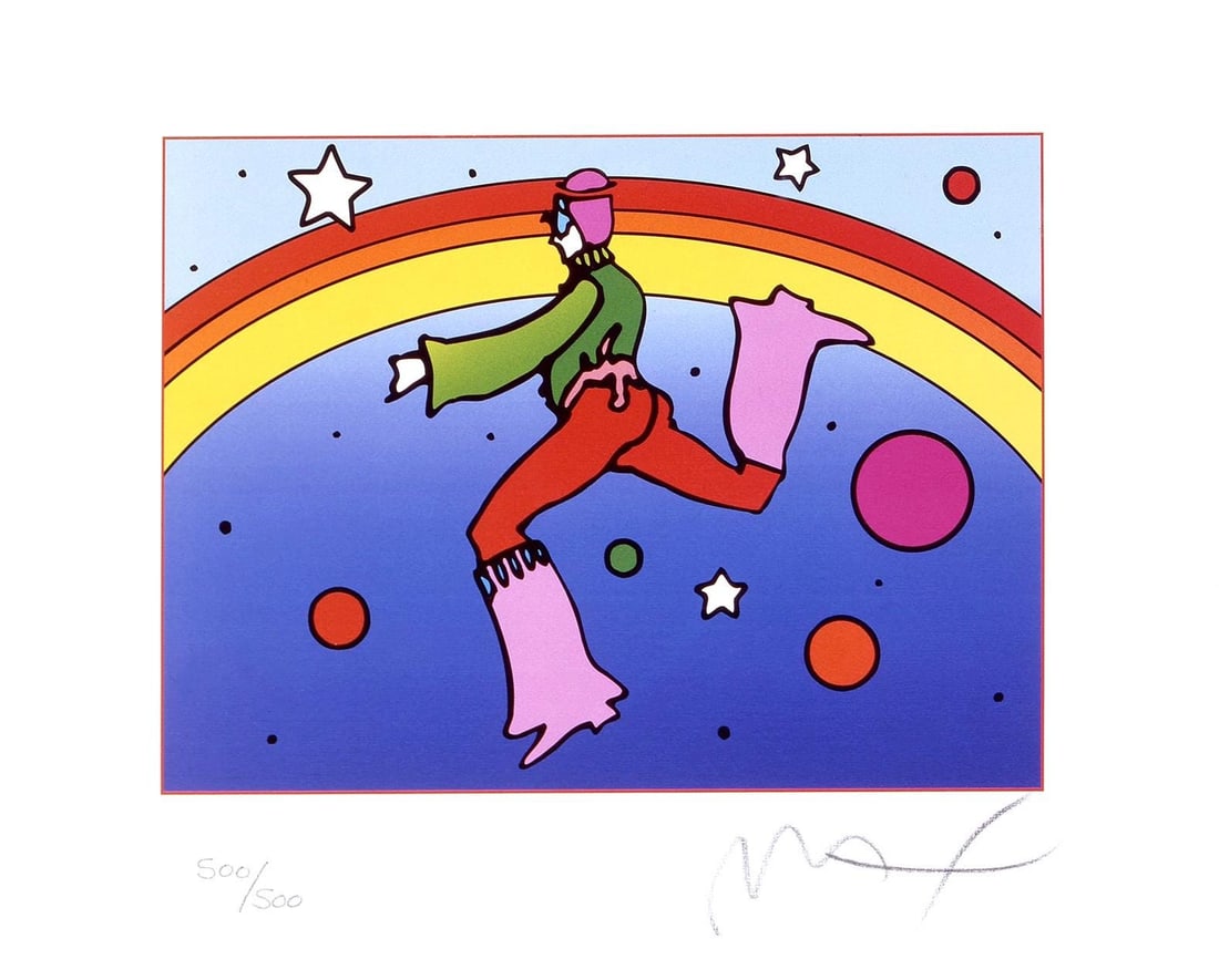 Peter Max, Cosmic Jumper, Detail II, Hand Signed, Official Limited Edition Lithograph: Lithograph in colors on Lustro Saxony paper. Paper size: 9 x 11 inches. Inscription: Hand signed by Peter Max and numbered, as issued. Condition: Excellent. Notes: Published and printed by Via Max, In