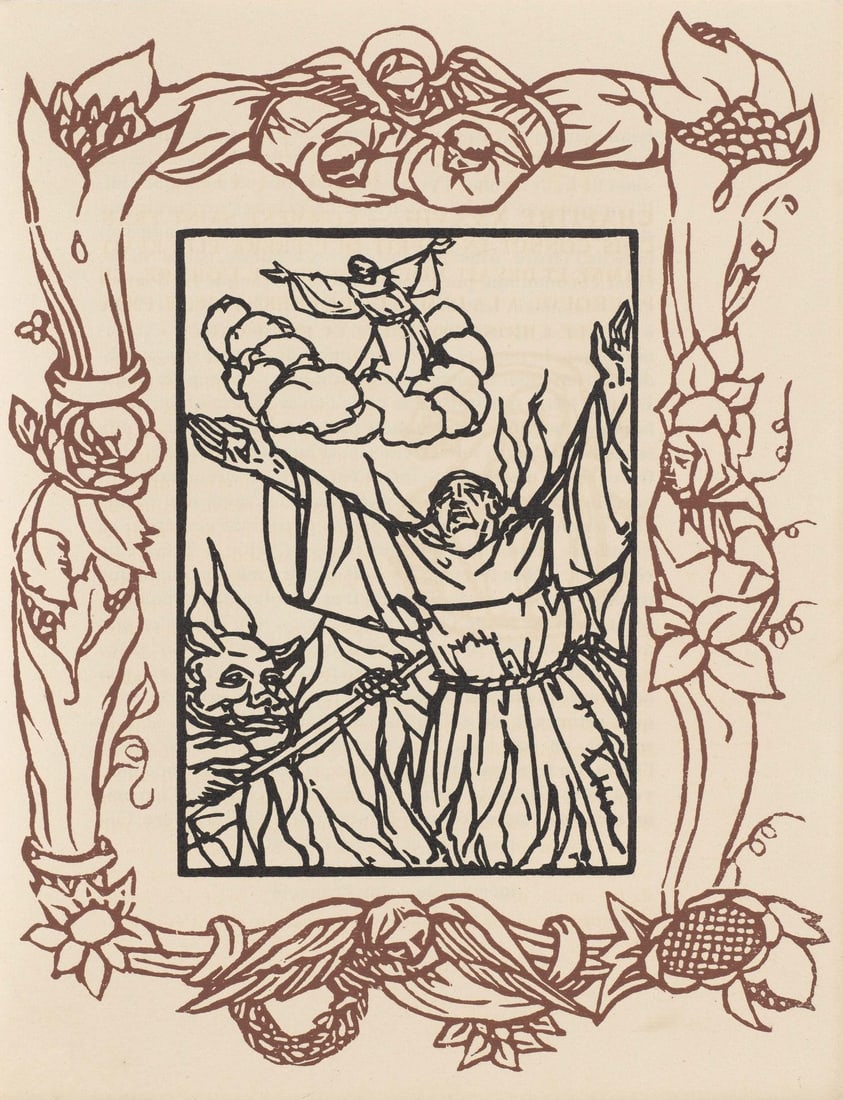 Emile Bernard, Composition (Morane, No. 100), Les Petites Fleurs de St. Francoise, Limited Edition: Wood engraving on verge d'Arches paper. Paper size: 12.8125 x 9.8125 inches. Excellent condition. Unsigned and unnumbered, as issued. Notes: From the volume, Les Petites Fleurs de St. Francois, 1928.