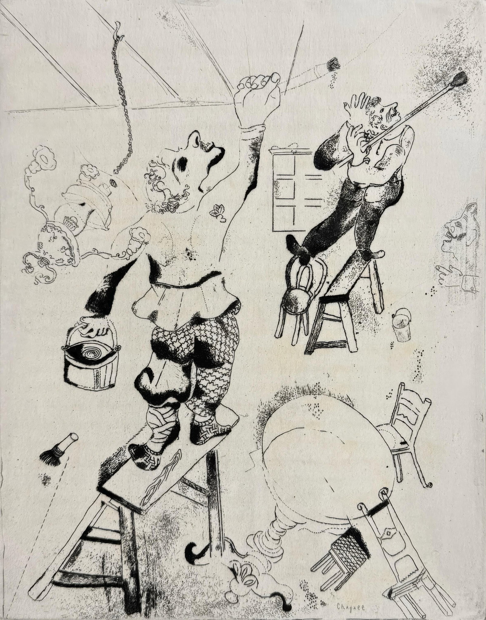 Marc Chagall, The Painters, from Dead Souls, Limited Edition Etching, 1923-1927 (1 of 4)