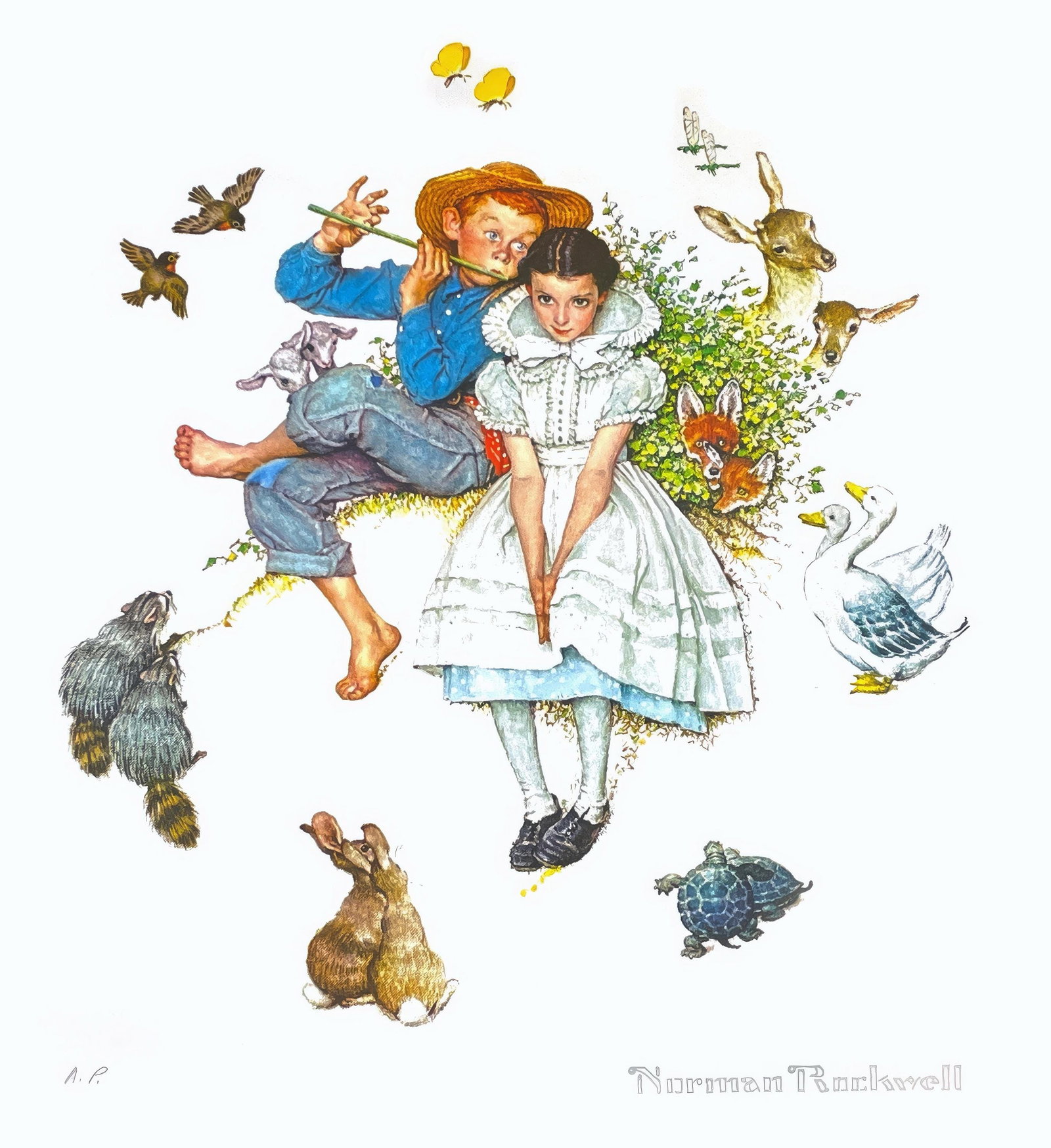 Norman Rockwell, Spring, from Four Ages of Love, Limited Edition Offset Lithograph, 1991: This exquisite lithograph by Norman Rockwell (1894-1978), titled Spring, from the folio Four Ages of Love, originates from the 1991 edition published by Brown & Bigelow, Saint Paul; printed by Brought