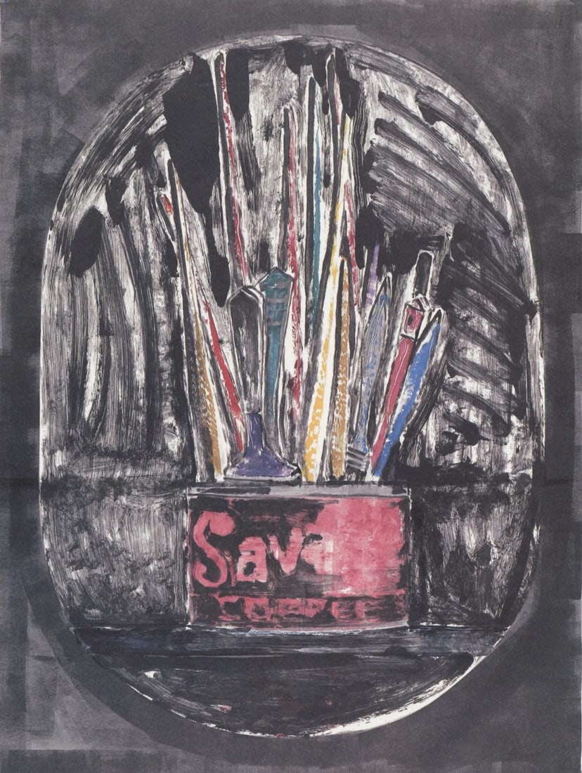 Jasper Johns, Composition, Jasper Johns, 17 Monotypes, Limited Edition Heliogravure: Heliogravure on velin paper. Paper Size: 12.375 x 9.375 inches. Excellent condition. Inscription: Unsigned and unnumbered, as issued. Notes: From the album, Jasper Johns, 17 Monotypes, 1982. Published