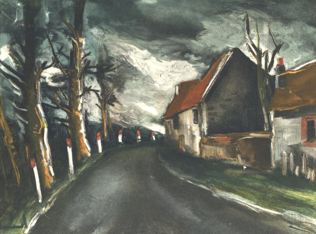 Maurice de Vlaminck, La route de Longny, Vlaminck, Signed, Limited Edition Lithograph: Lithograph in fifteen colors on velin paper. Inscription: Signed in the plate and unnumbered, as issued. Paper Size: 12.25 x 9.5 inches; image size: 7.1 x 9.4 inches. Condition: Very good/excellent, c
