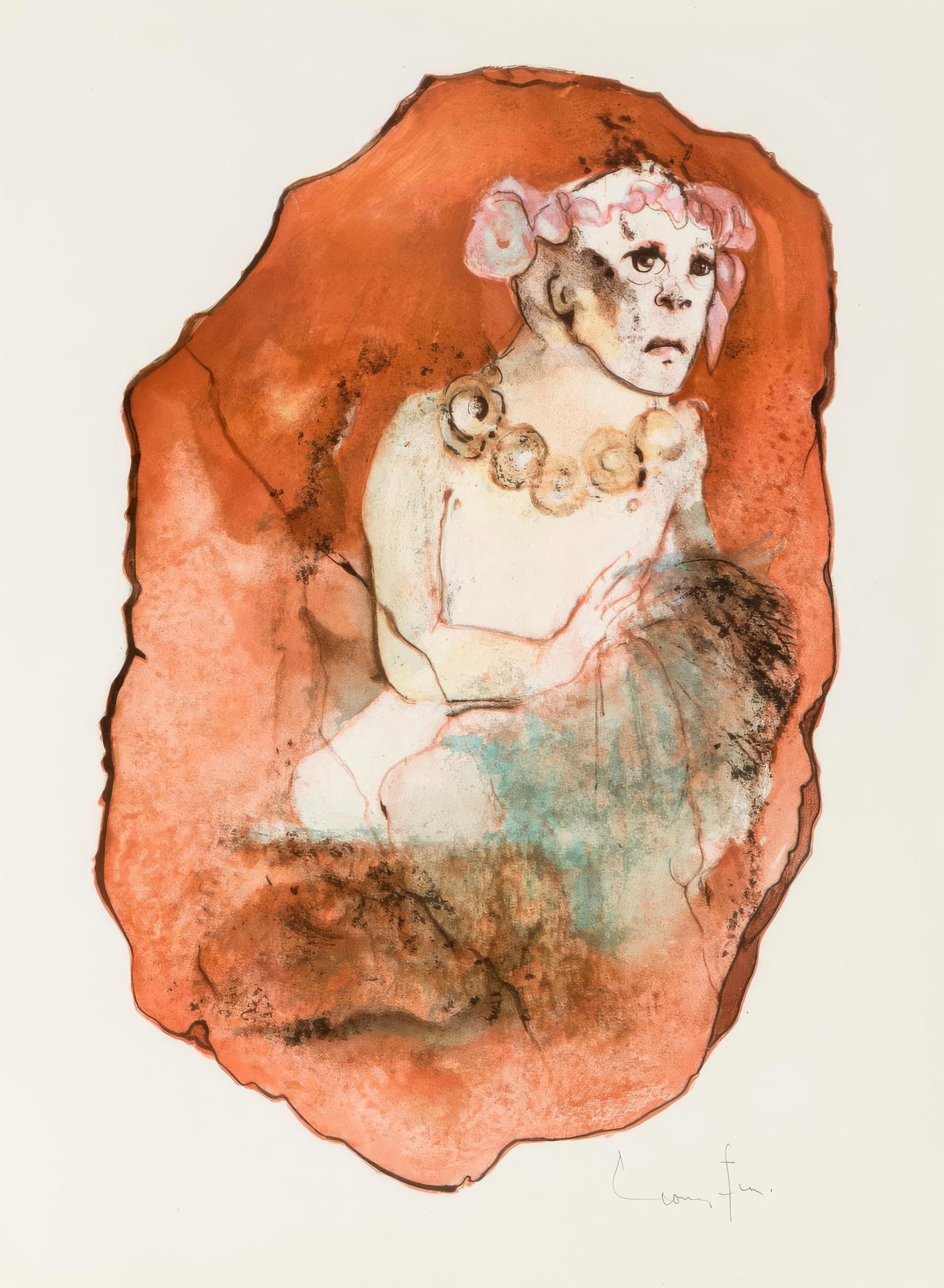 Leonor Fini, Untitled, from Satiricon, Limited Edition Lithograph, 1970: This exquisite lithograph by Leonor Fini (1907-1996), titled Sans titre (Untitled), from the album Satiricon, originates from the 1970 edition published by Ariane Lancell, Editeur, Paris; printed by G
