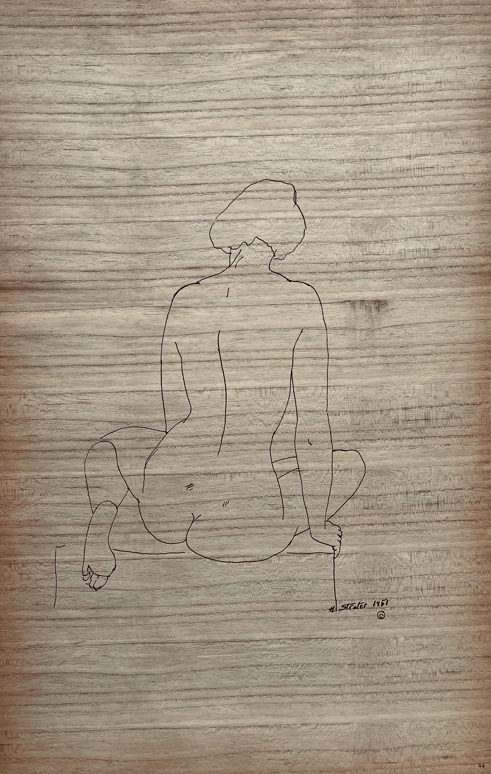 Henry Strater, Composition, 24 Drawings by Henry Strater, Limited Edition Lithograph: Lithograph on lacquered wood veneer paper. Signed in the plate and unnumbered, as issued. Paper size: 20.5 x 13.5 inches. Excellent condition. Notes: From the folio, 24 Drawings by Henry Strater, 1963