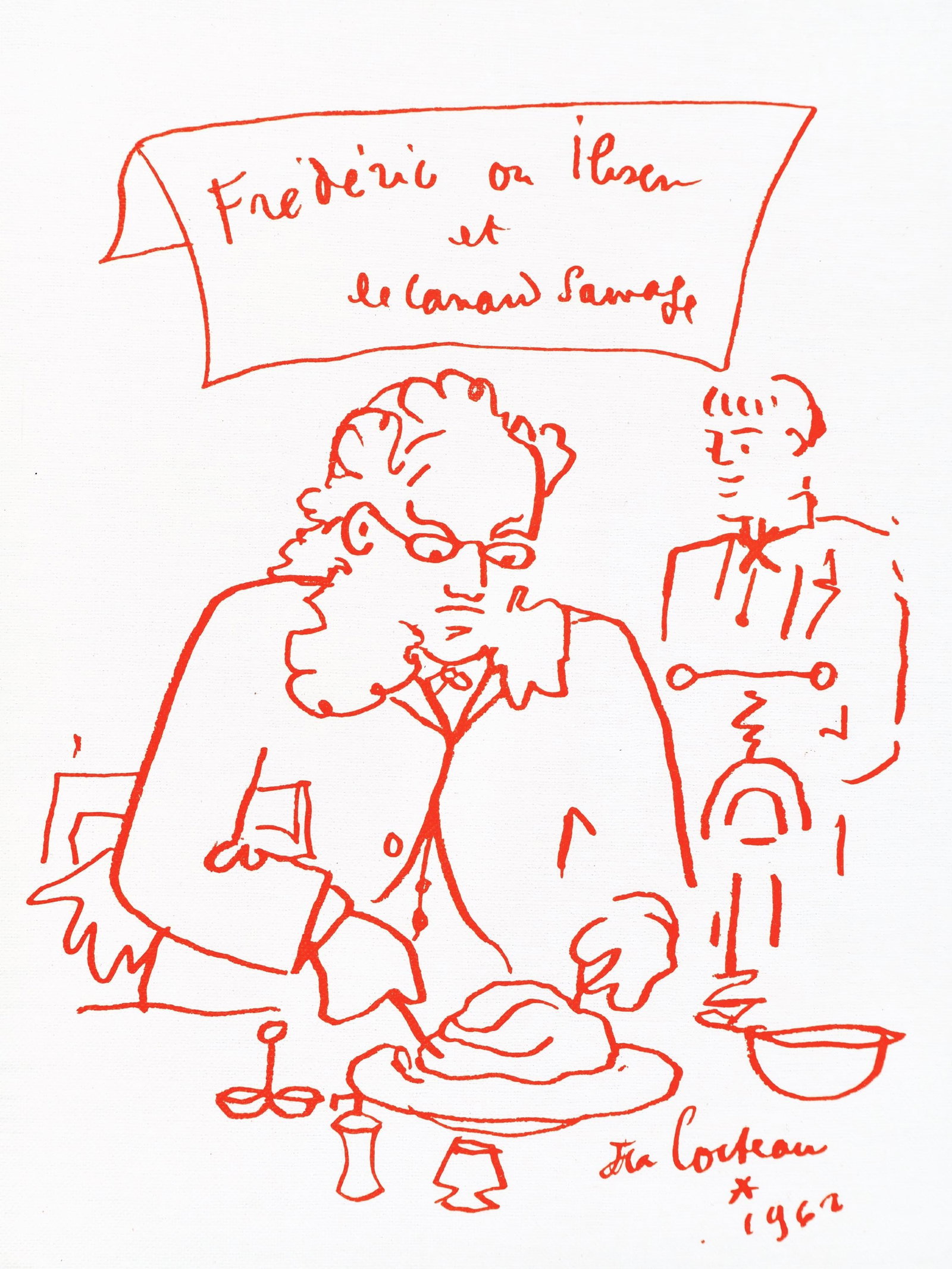 Jean Cocteau, Untitled, from Recipes for a Friend, illustrations by Jean Cocteau, Limited Edition: Jean Cocteau (1889-1963); Sans titre (Untitled), 1964. Lithograph on papier de toile enduit paper. Paper size 12 x 9.45 inches. Signed in the plate and unnumbered, as issued. Printed and published by