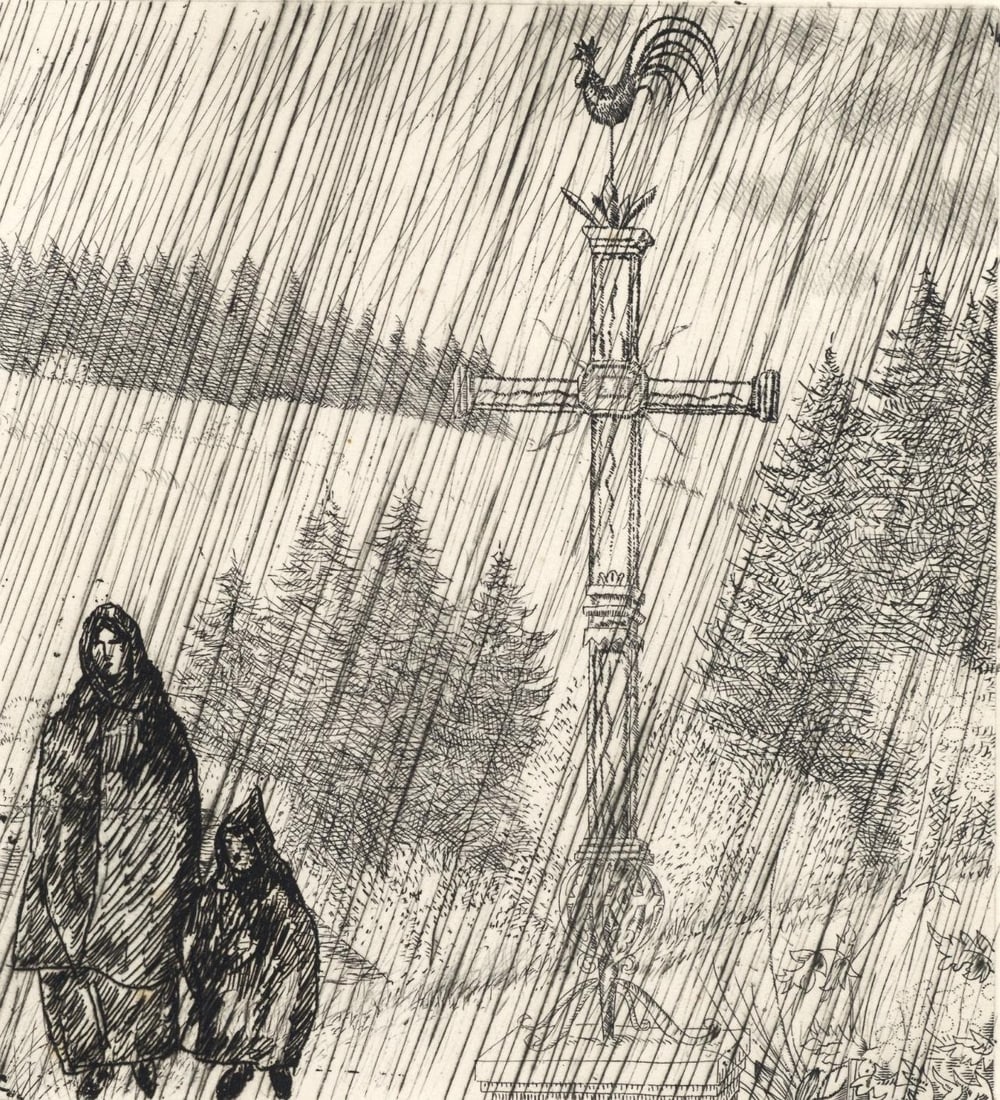 Jean Emile Laboureur, Composition, Alternance, Limited Edition Etching: Etching on velin pur chiffon de Rives paper. Unsigned and unnumbered. Paper Size: 9.875 x 12.875 inches. Excellent condition. Notes: From the folio, Alternance, 1946. Published by Le Gerbier, Paris; p