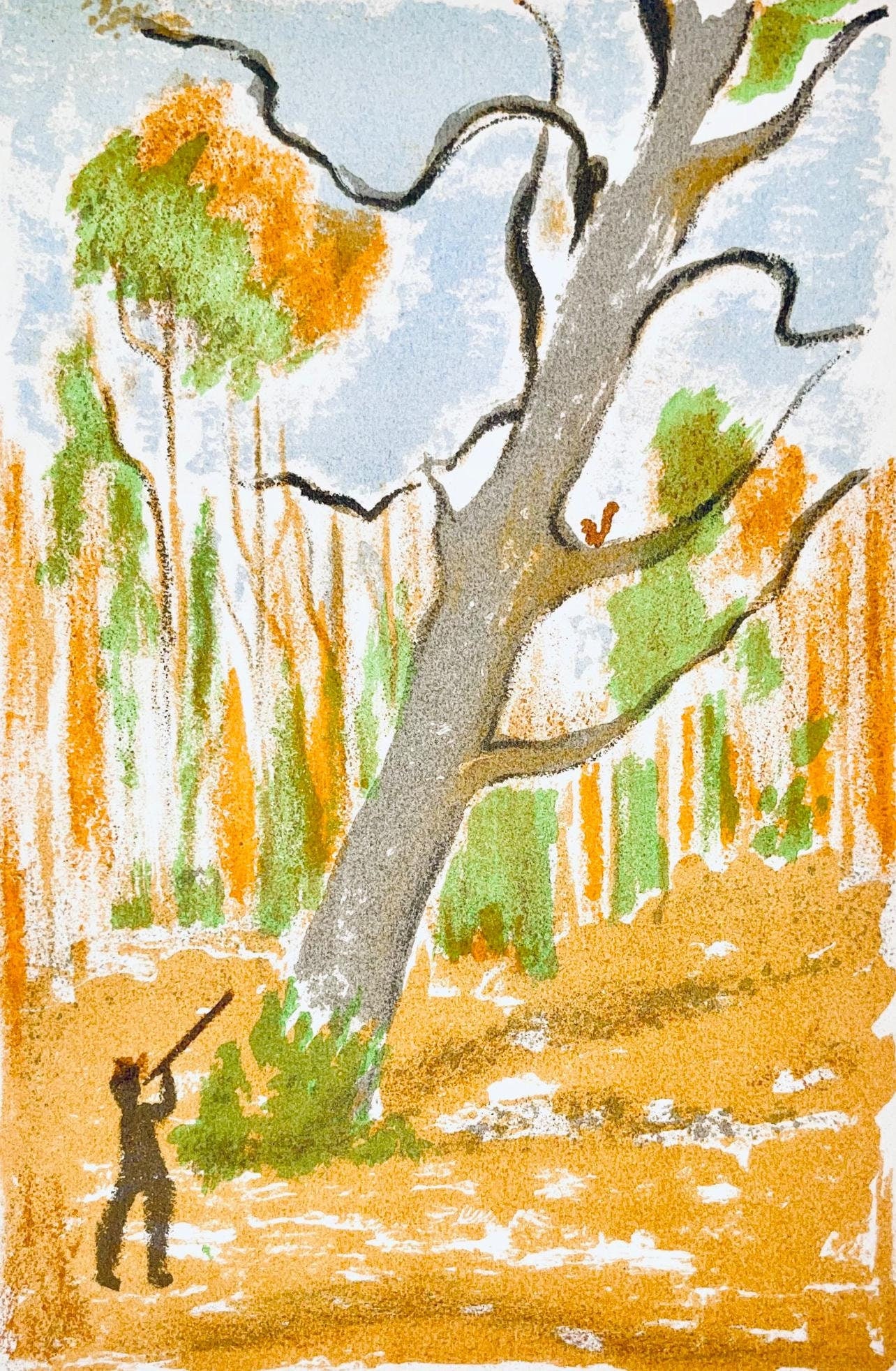 Maurice Mourlot, Composition, de Goupil a Margot, Histoires De Betes, Limited Edition Lithograph: Lithograph in colors on Grand Velin Blanc paper. Unsigned and unnumbered, as issued. Paper size: 9.055 x 6.69 inches. Excellent condition. Notes: From the volume, de Goupil a Margot, Histoires De Bete