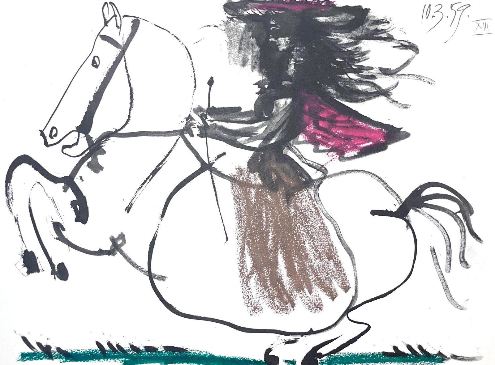 Pablo Picasso, Composition (Bloch 1276; Czwiklitzer 23), Toros y Toreros, Limited Edition Lithograph: Heliogravure on velin paper. Paper Size: 10.5 x 14.75 inches. Inscription: Unsigned and unnumbered, as issued. Notes: From the album, Pablo Picasso, Toros y toreros, 1961. Published by Les Editions