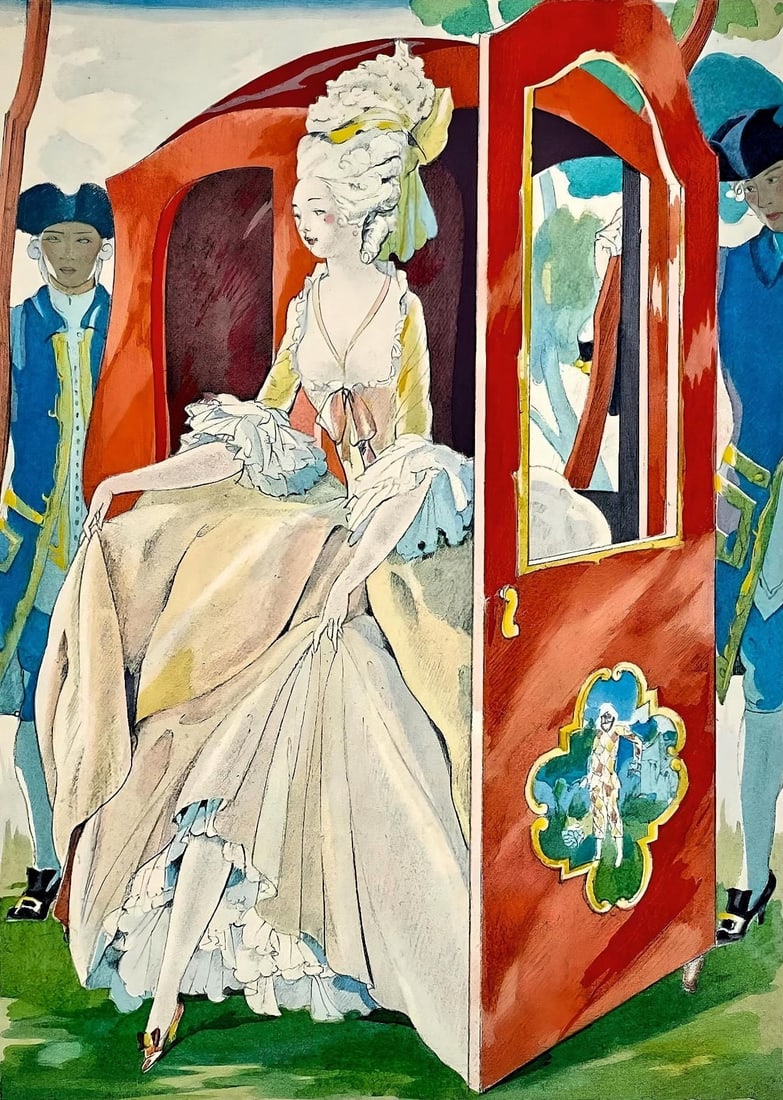 Umberto Brunelleschi, Composition, La Lecon d'amour dans un parc, Limited Edition Lithograph: Lithograph and stencil on velin d'Arches paper. Paper size: 13.11 x 10.039 inches. Excellent condition. Unsigned and unnumbered, as issued. Notes: From the volume, La Lecon d'amour dans un parc,