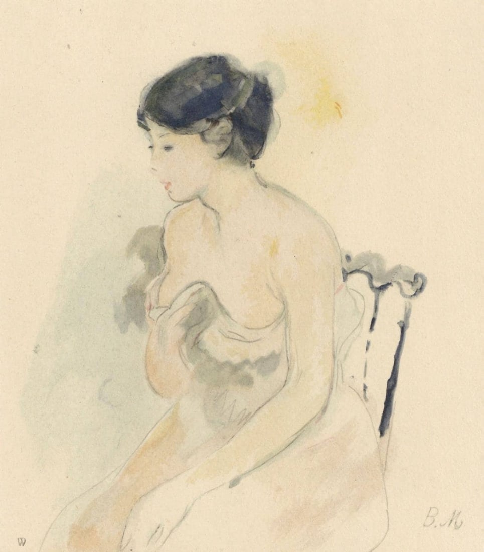 Berthe Morisot, La jeune femme decolletee, Berthe Morisot Seize Aquarelles, Limited Edition: Lithograph and stencil on velin du Marais paper. Paper Size: 15 x 11 inches. Excellent condition. Inscription: Unsigned and unnumbered, as issued. Notes: From the folio, Berthe Morisot Seize