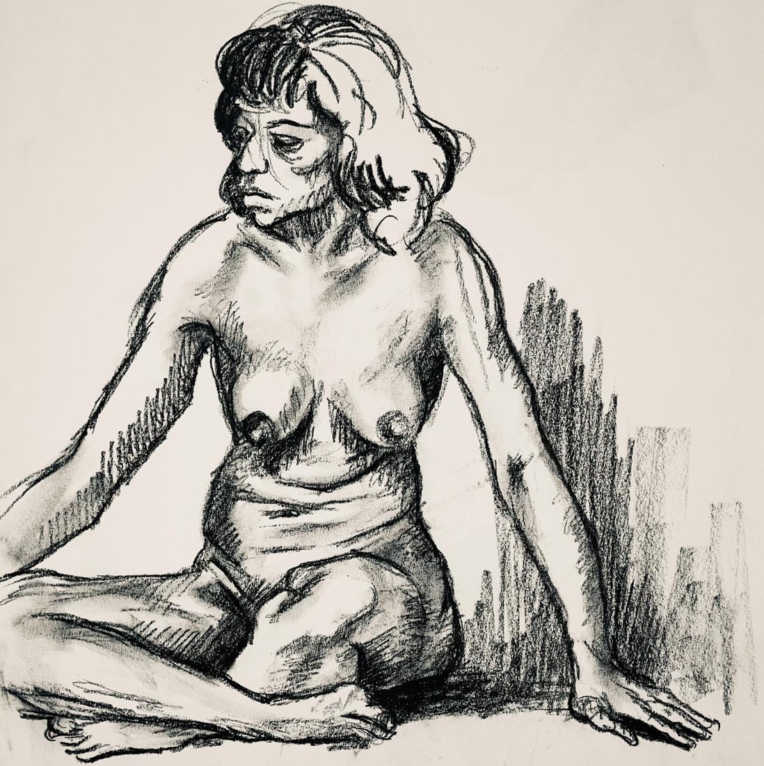 Ian Hornak, Renaissance Female Nude Figure Study, 1963, Original Drawing: Charcoal on velin paper, circa 1963. Paper Size: 23 x 18 inches. Good condition, consistent with age. Inscription: Unsigned, Estate stamped, verso. Provenance: Estate of Ian Hornak, East Hampton.