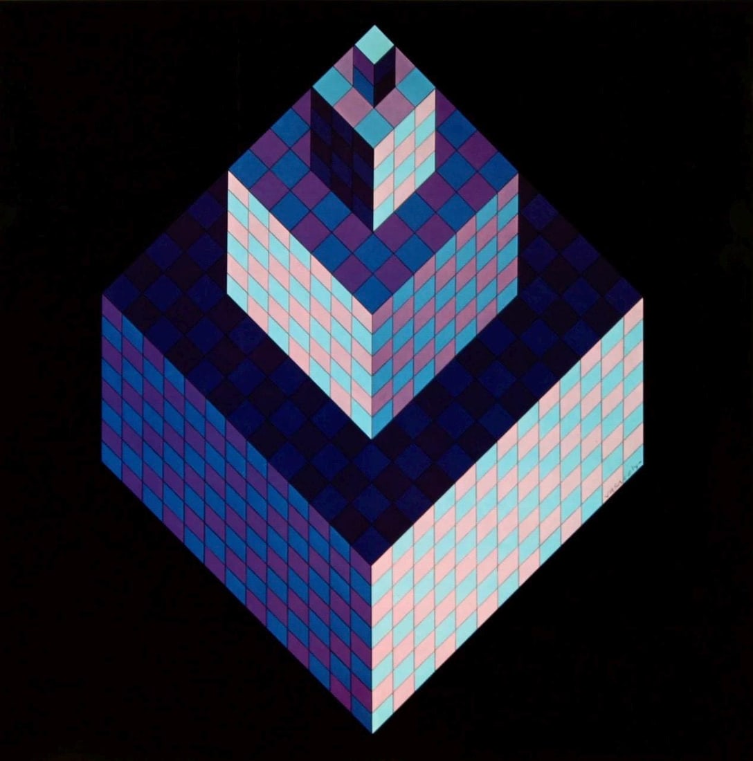 Victor Vasarely, Composition, Hexagone, Limited Edition Heliogravure: Heliogravure on 280 gm M2 gloss paper. Paper Size: 11 x 11 inches. Excellent condition. Notes: From the folio, Hexagone, 1973. Published and printed by Editions du Griffon, Neuchatel, Switzerland,