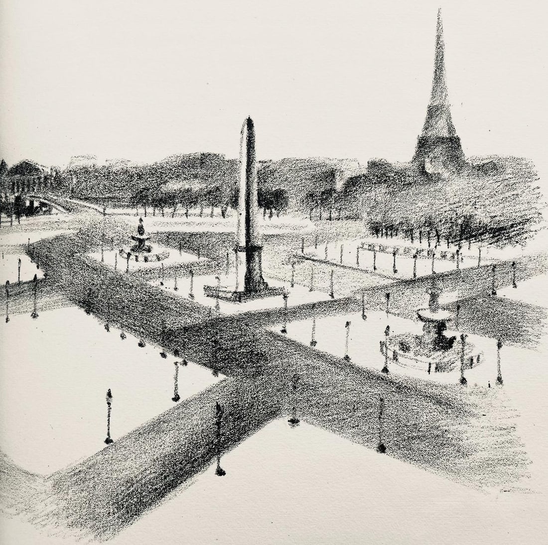 Robert Delaunay, La place de la Concorde (Habasque 720-728), Allo! Paris!, Limited Edition: Lithograph on velin d'Arches paper. Paper Size: 11 x 9 inches. Excellent condition. Inscription: Unsigned and unnumbered, as issued. Notes: From the volume, Allo! Paris!, 1926. Published by Editions