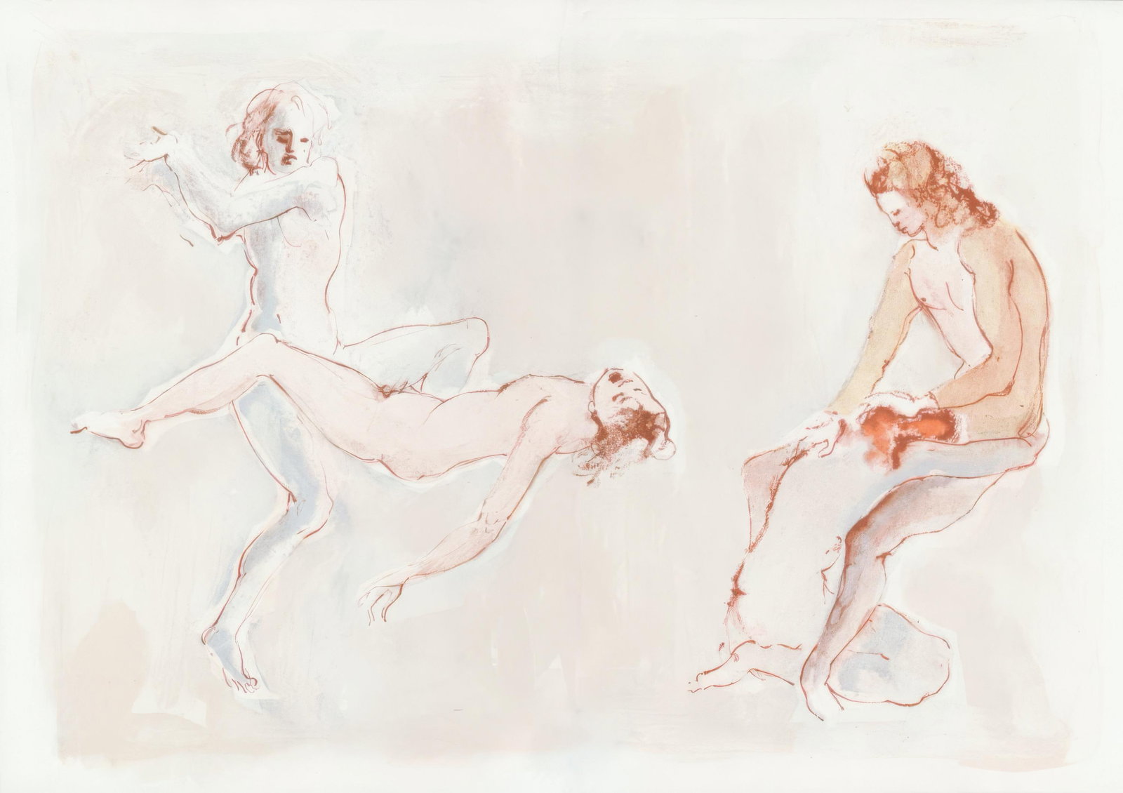 Leonor Fini, Composition, Parallelement, Limited Edition Lithograph, 1969: Lithograph on grand velin d'Arches paper. Paper size: 15.94 x 23.22 inches. Inscription: Unsigned and unnumbered, as issued. Condition: Very good/excellent, consistent with age, with centerfold, as