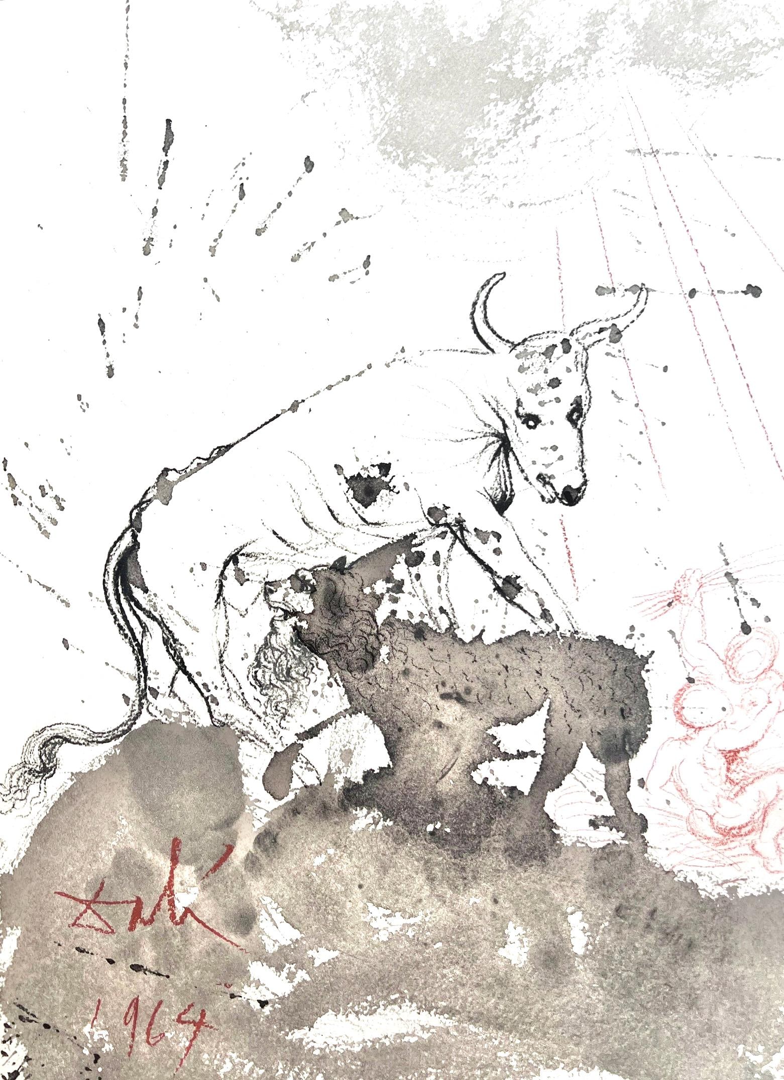 Salvador Dali, Composition (Michler/Lopsinger 1600; Field 69-3), Biblia Sacra, Limited Edition: Lithograph in colors on velin Fabriano charta ex meris pannis "ab alveo" manu fabricata, perlucidis figuris intexta paper. Paper size: 19 x 13.75 inches. Inscription: Signed in the plate and unnumbere