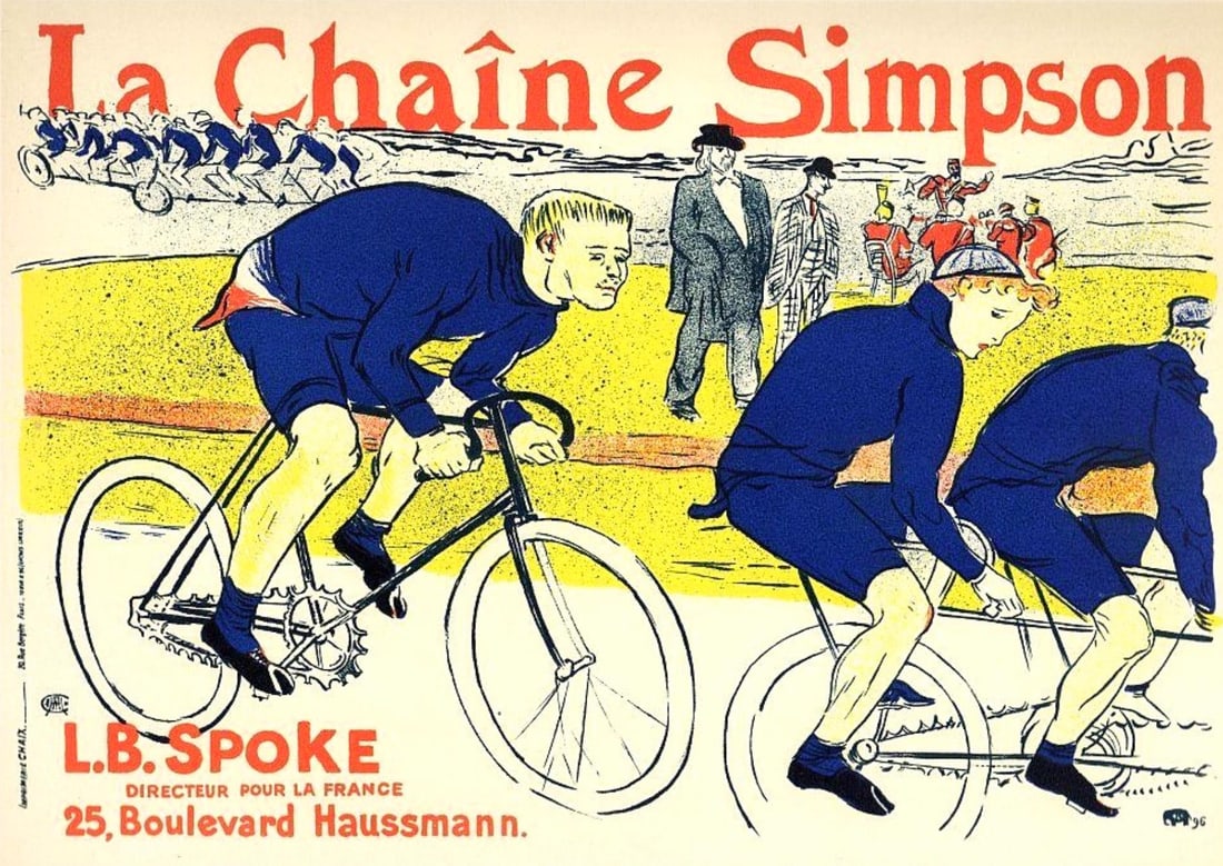 Henri de Toulouse-Lautrec, Le Chaine Simpson, Les Affiches De Toulouse-Lautrec, Limited Edition: Lithograph on grand velin Filigrane a sa marque paper. Paper size: 9.75 x 12.5 inches; image size: 7.87 x 11.42 inches. Excellent condition. Inscription: Signed in the plate and unnumbered, as