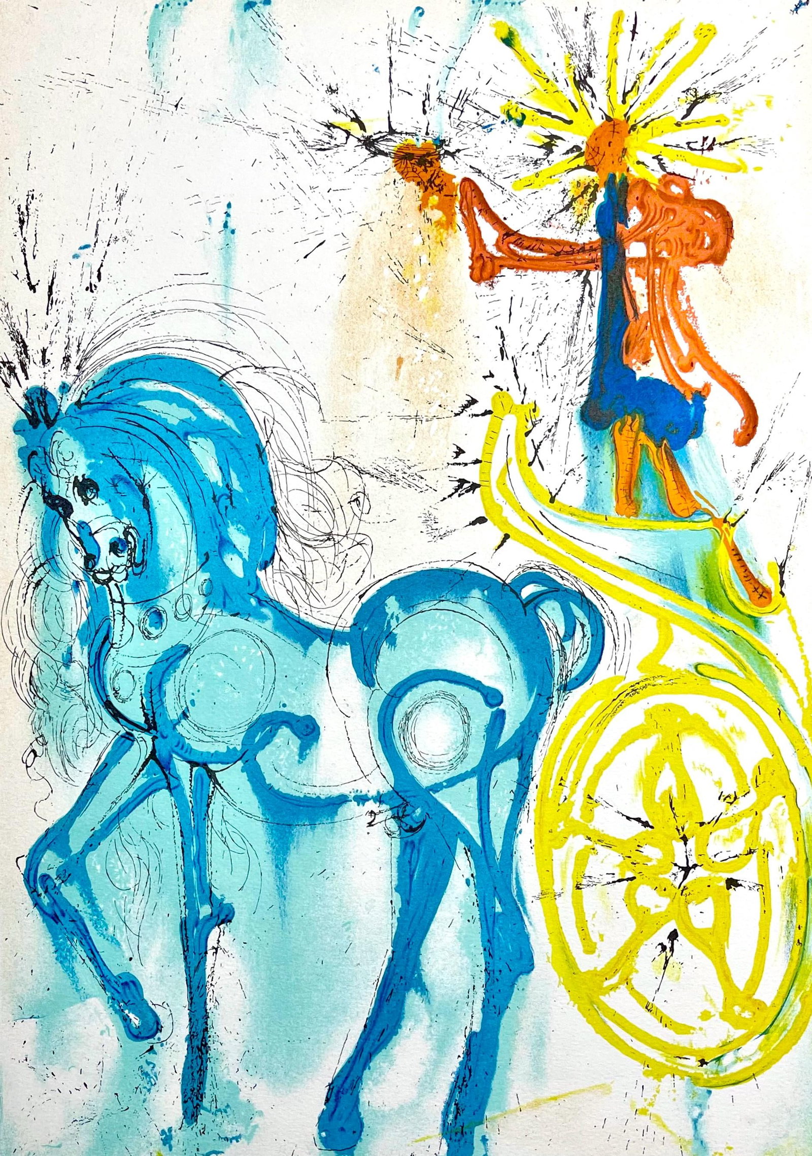 Salvador Dali, Le Cheval de Triomphe, Les Chevaux de Dali, Fac-simile Signed, Limited Edition: Lithograph in colors on pur chiffon velin d'Arches paper. Paper size: 22.24 x 14.37 inches. Inscription: Fac-simile signed and unnumbered, as issued. Condition: Very good/excellent, consistent with ag