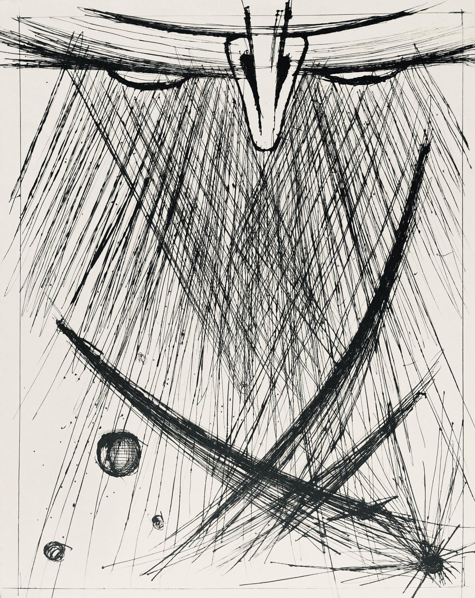 Bernard Buffet, Composition (Reinz 208-222), Voyages Fantastiques, Limited Edition Etching: Drypoint etching on papier de Rives B.F.K. pur fil paper. Paper size: 16.125 x 12.875 inches. Excellent condition. Unsigned and unnumbered, as issued. Notes: From the folio, Voyages fantastiques aux