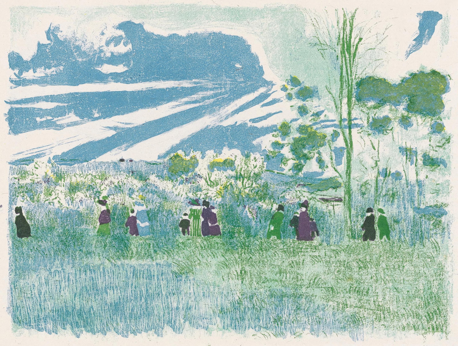 Jean-Edouard Vuillard, Across the Fields, from The Graphic Work of Vuillard, Limited Edition: This exquisite lithograph by Jean-Edouard Vuillard (1868-1940), titled A travers champs (Across the Fields), from L'oeuvre grave de Vuillard (The Graphic Work of Vuillard), originates from the 1948 ed
