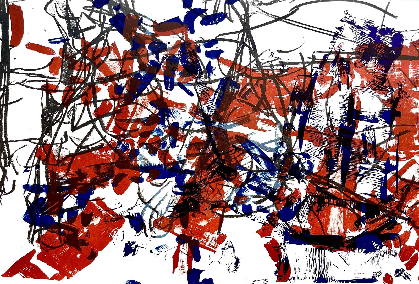 Jean-Paul Riopelle, Composition, Derriere le miroir, Limited Edition Lithograph: Lithograph on velin paper. Paper size: 15 x 22 inches. Excellent condition, with centerfold, as issued. Inscription: Unsigned and unnumbered, as issued. Notes: From Derriere le miroir, N deg 171,