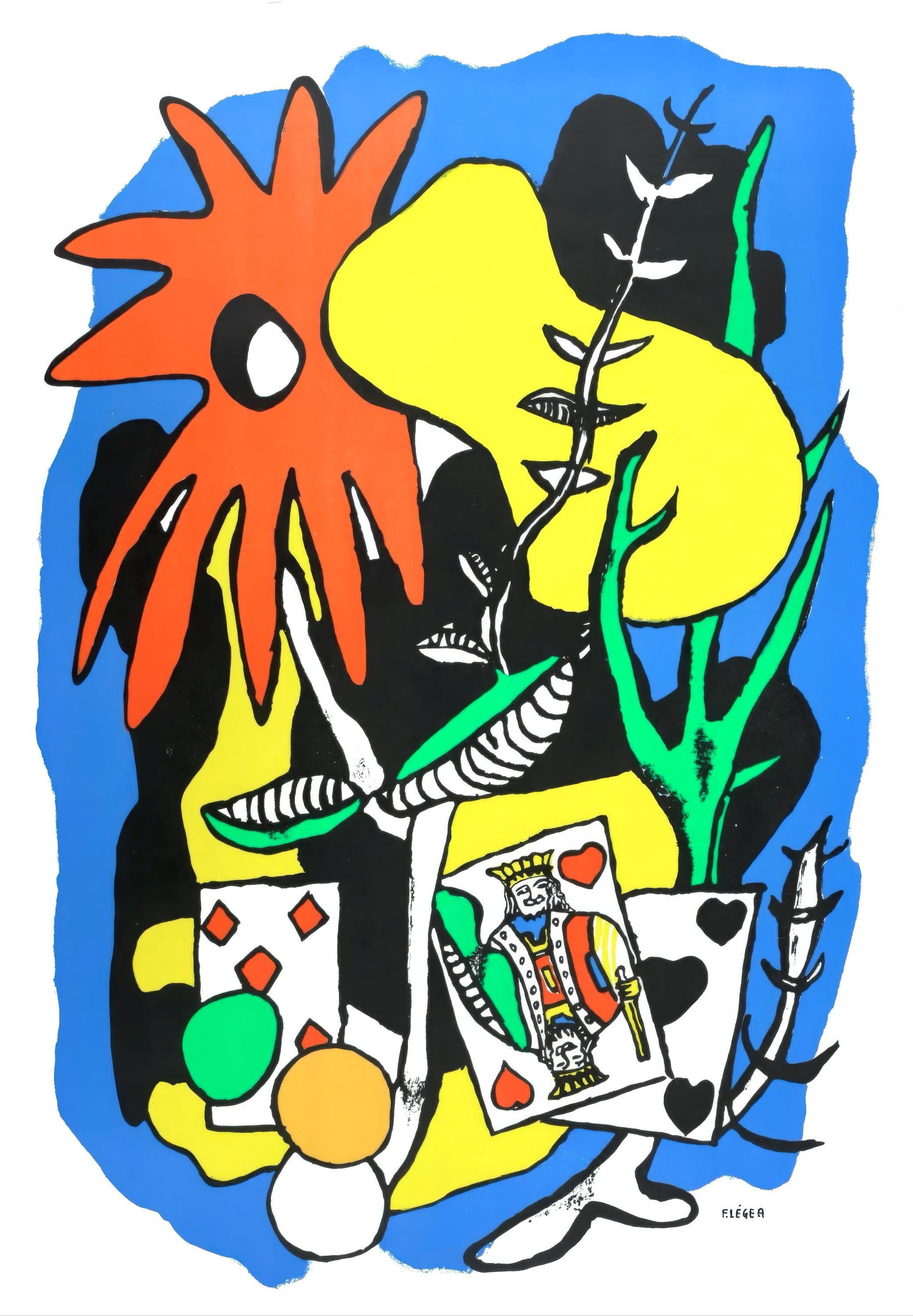 Fernand Leger, The King of Hearts, S.P.25., from School Prints Ltd., Limited Edition Lithograph,: This exquisite lithograph by Fernand Leger (1881-1955), titled The King of Hearts, S.P.25., originates from the School Prints Ltd. series, published by School Prints Ltd., London, under the direction 