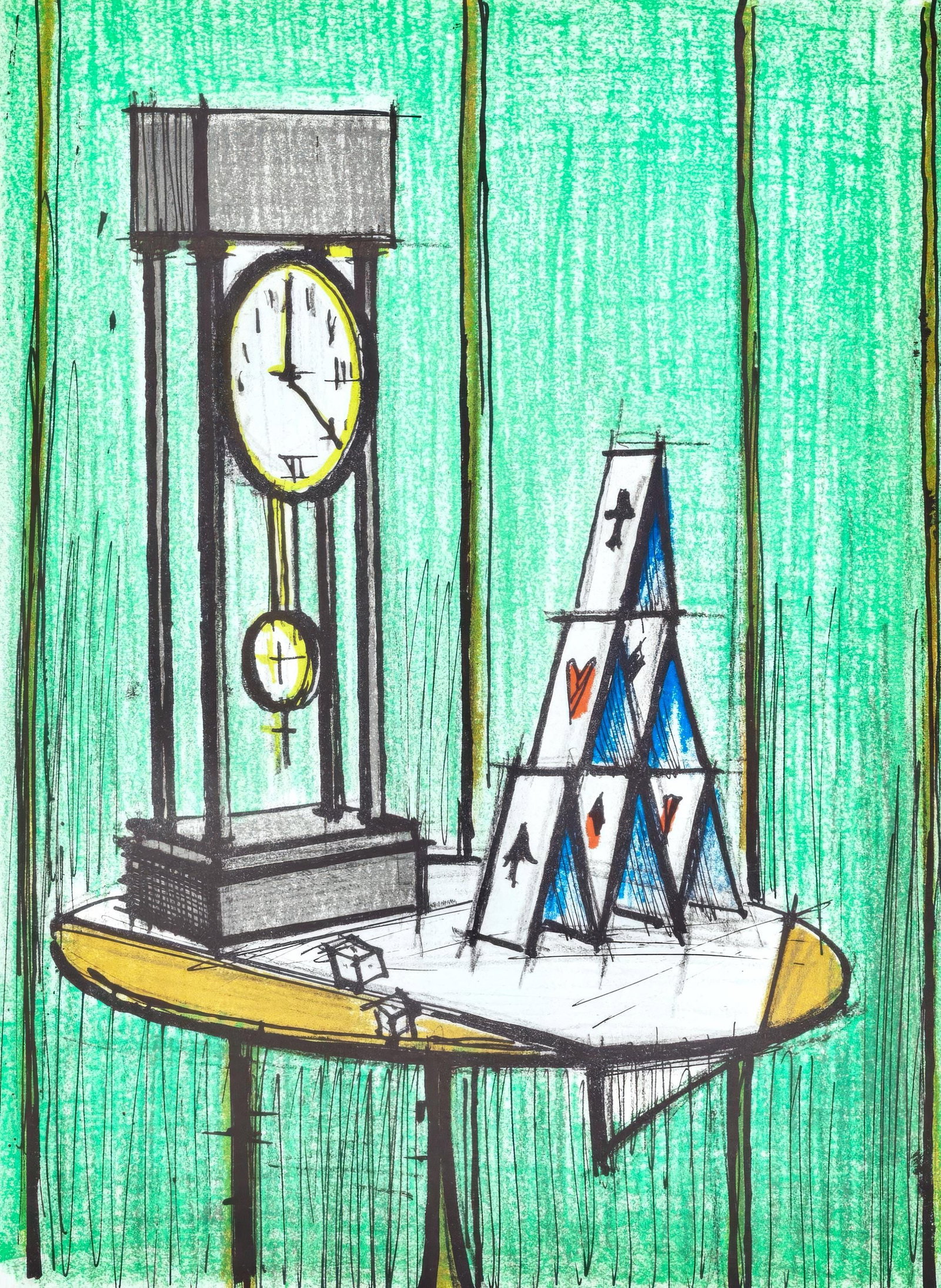 Bernard Buffet, House of Cards, from Lithographs I, Limited Edition Lithograph, 1979 (1 of 4)