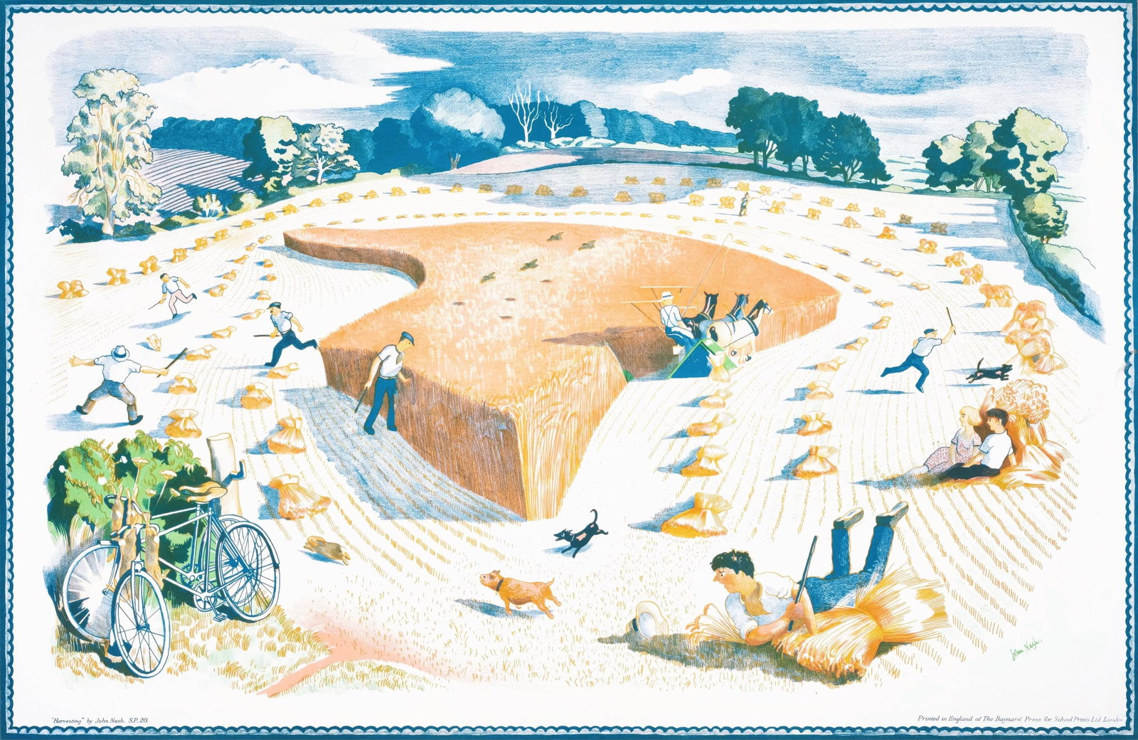 John Nash, Harvesting, S.P.20., from School Prints Ltd., Limited Edition Lithograph, 1946 (1 of 4)
